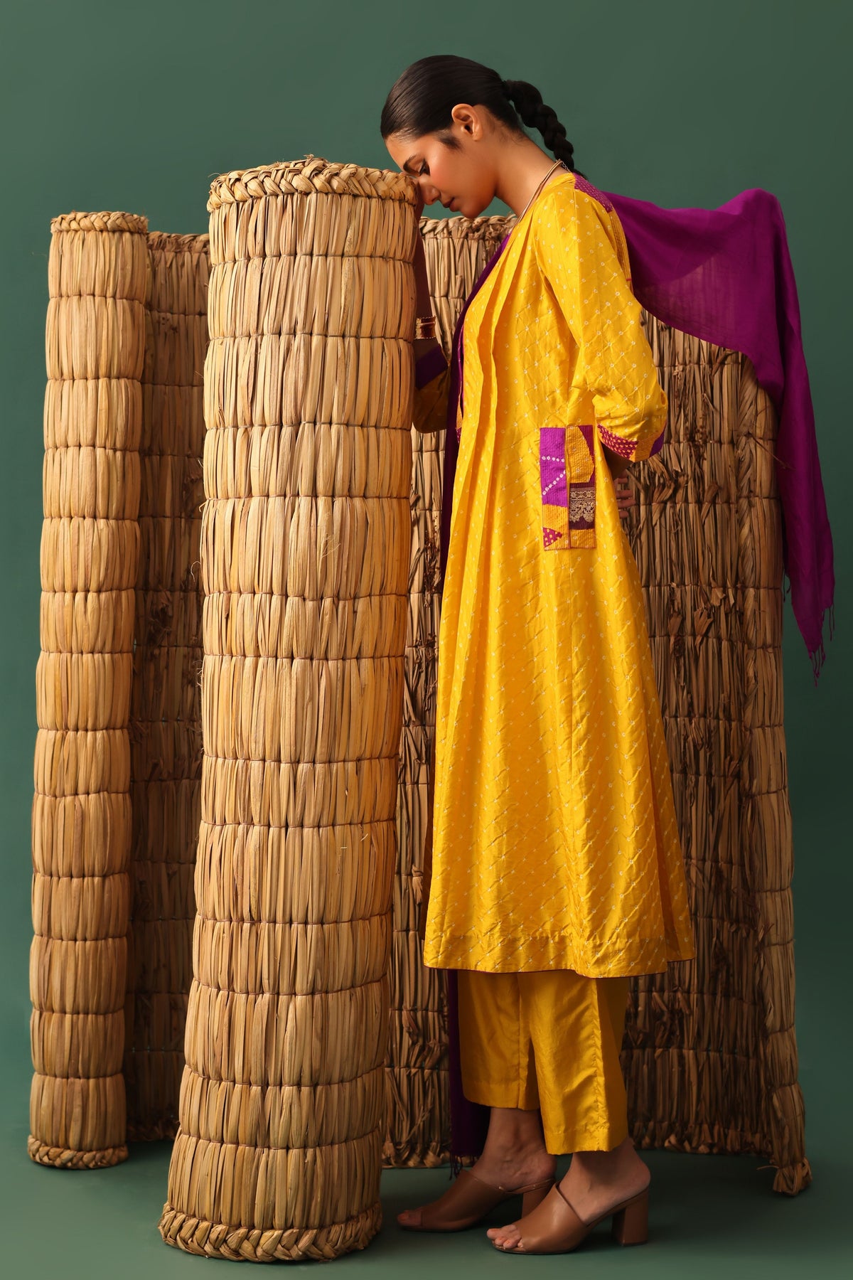 Mustard Bandhani Kurta Set
