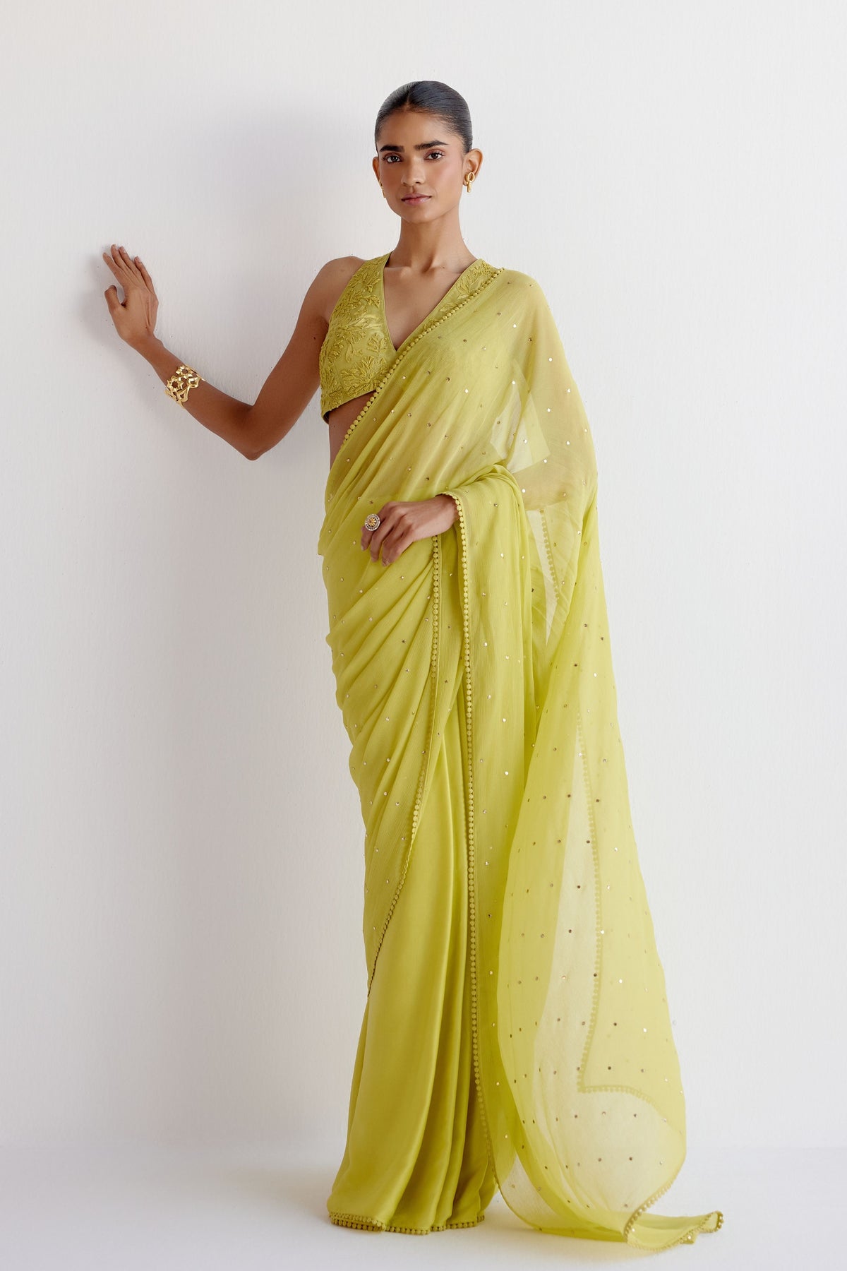 Green Mukaish Saree Set