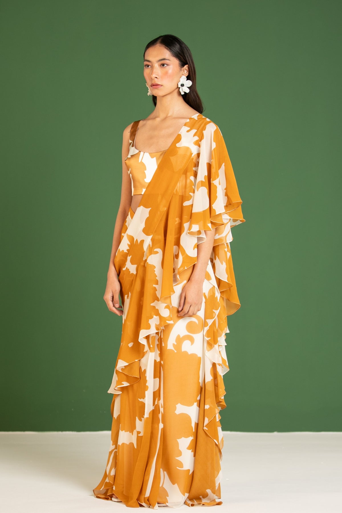 Copper Pre Draped Saree Set