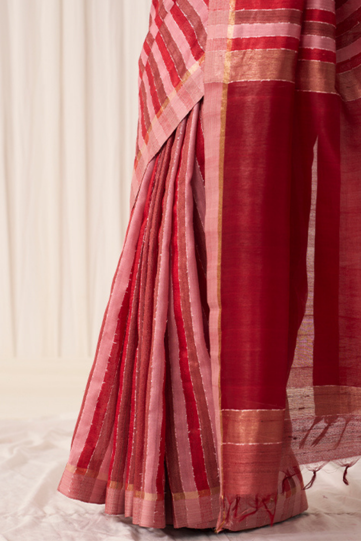 Red Pankti Saree