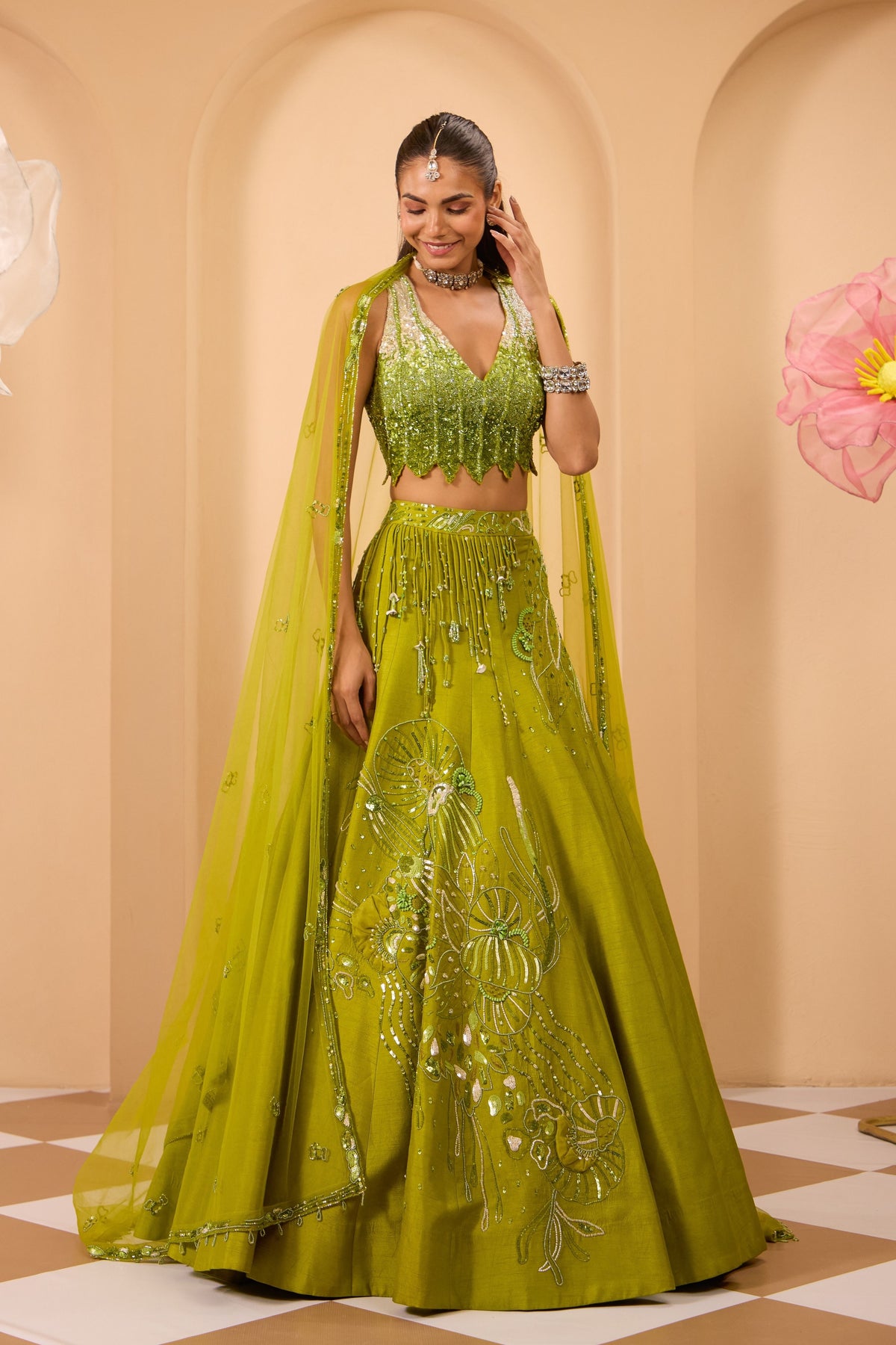 Emerald Sequin Skirt Set