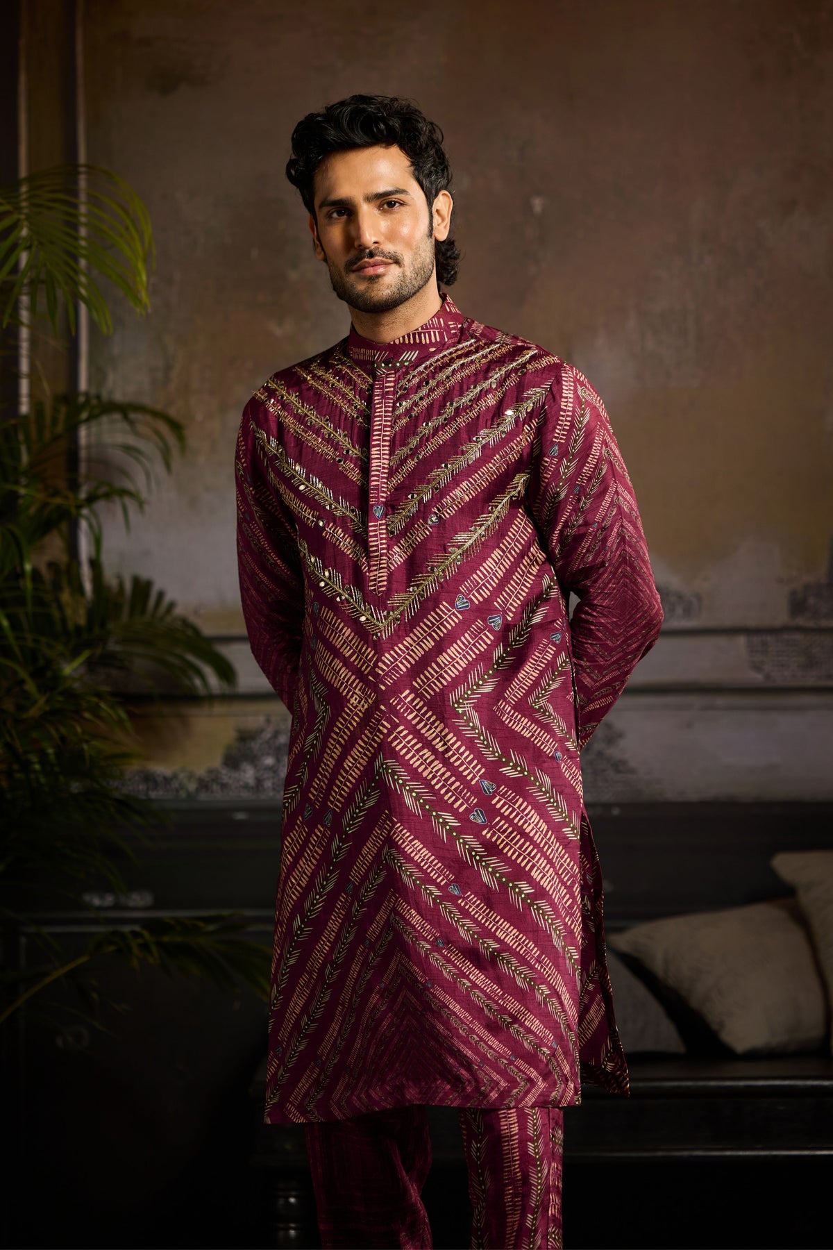 Maroon Chevron Print Kurta set