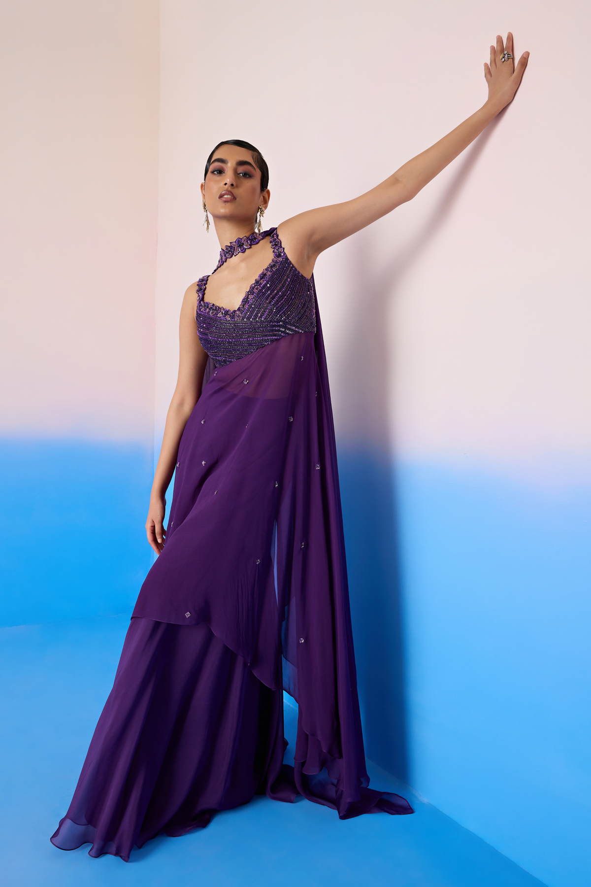 Midnight Purple Embroidered Gown