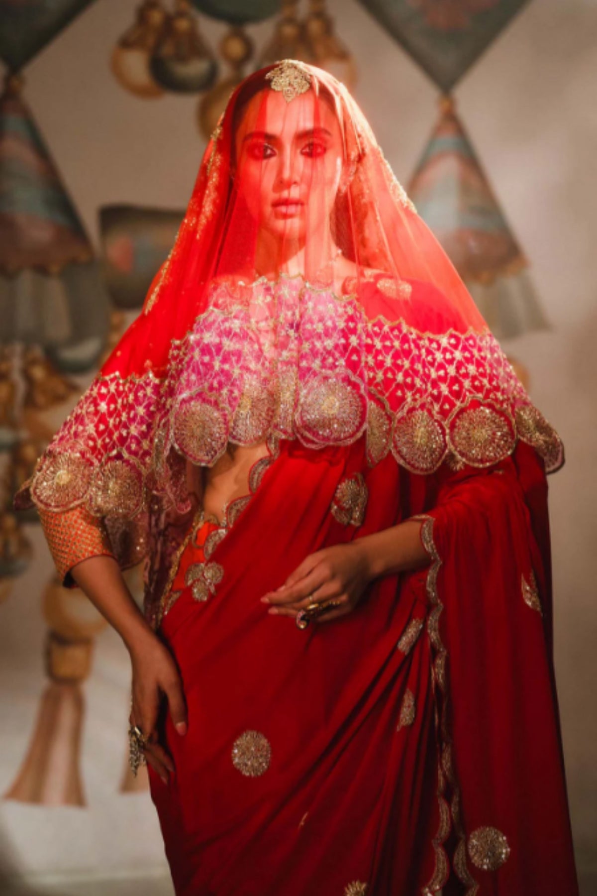 The Gulab Sherbet Saree With Veil