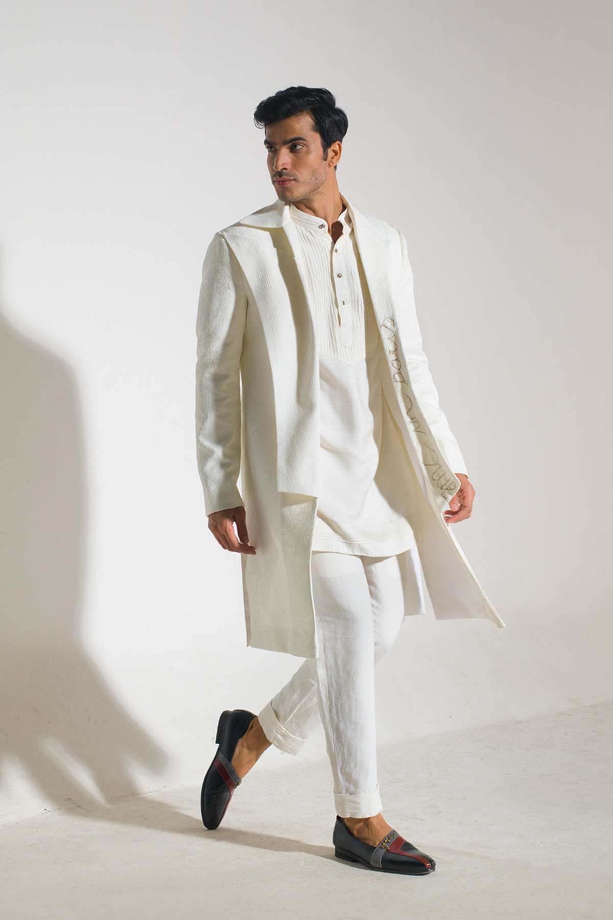 Ivory Textured Overcoat Set