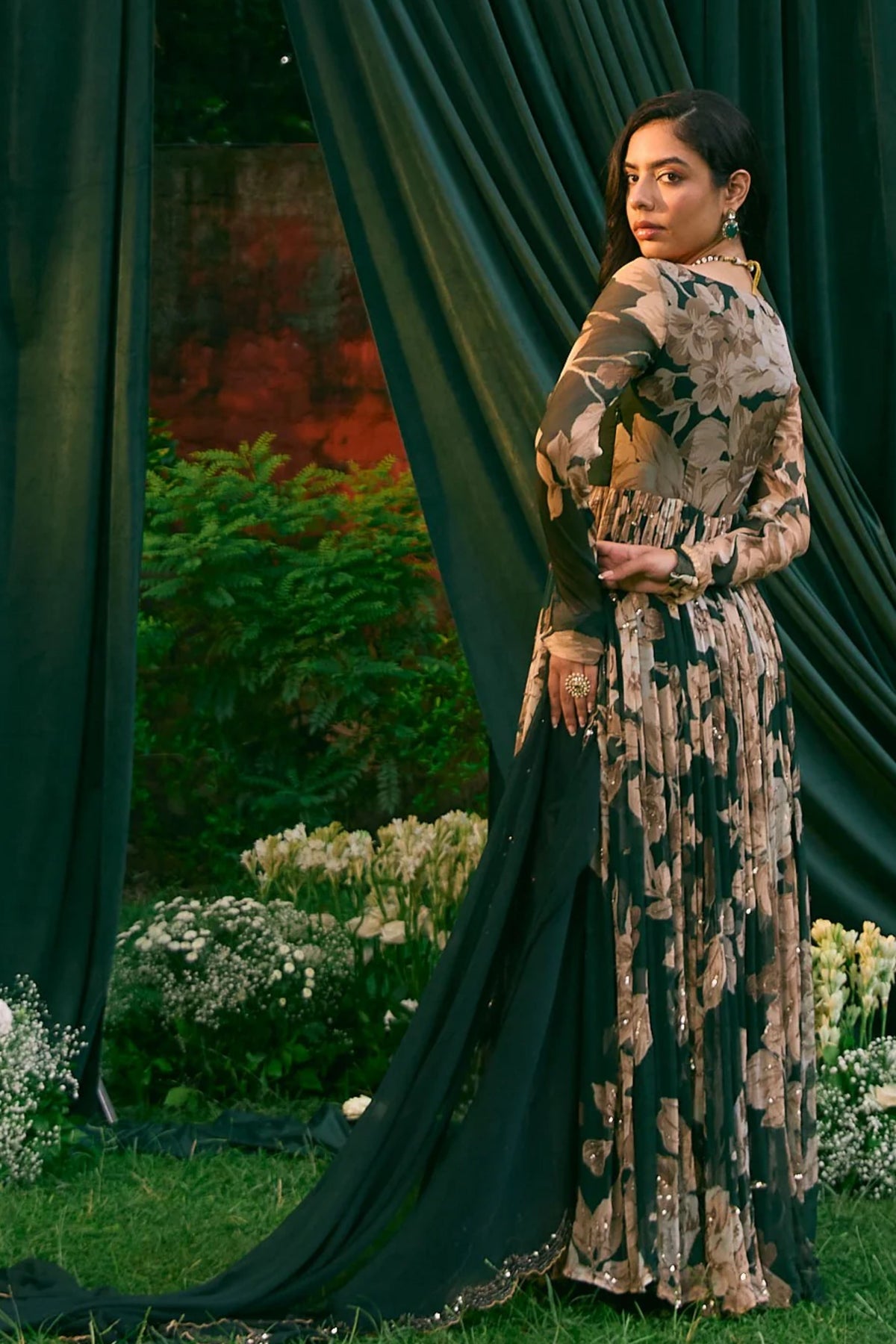 Teal Green Floral Anarakali Set