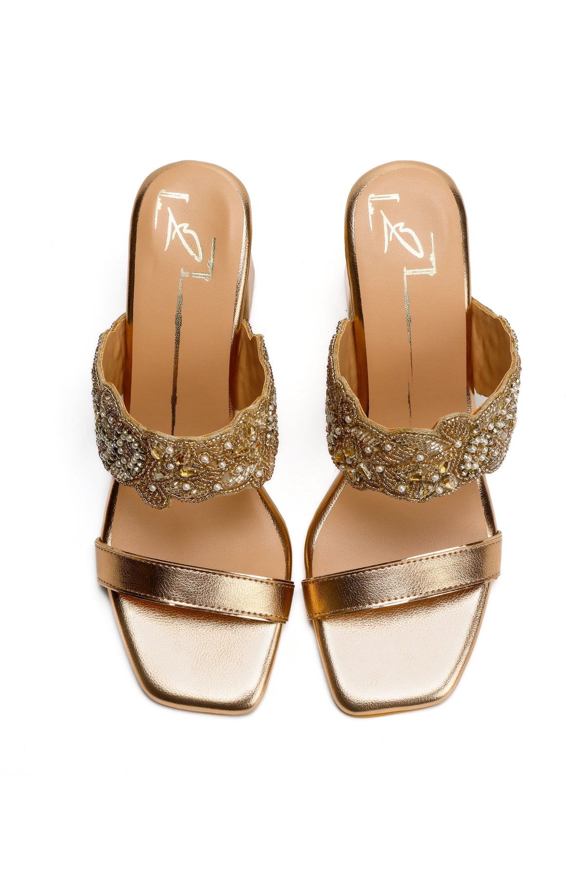 Rose Gold Embroidered Heels