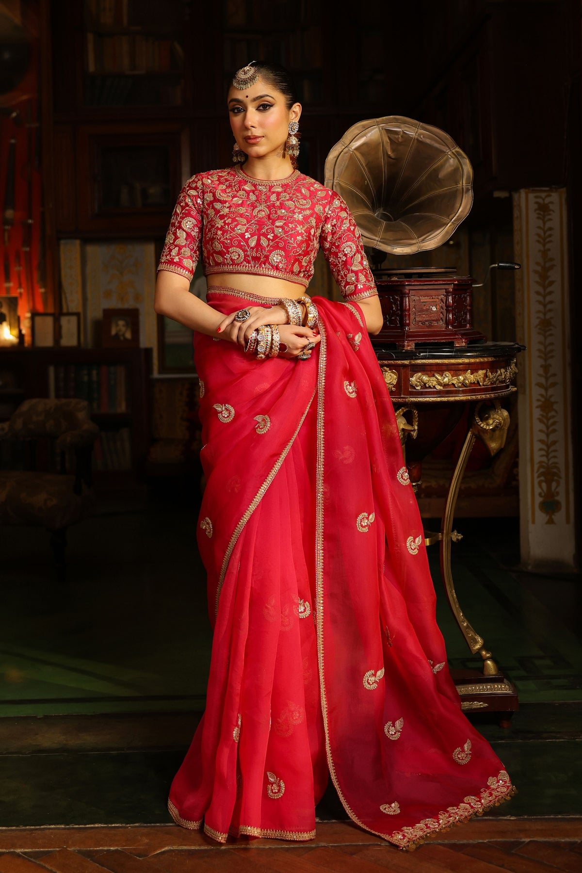 Ahista Dark Pink Saree Set