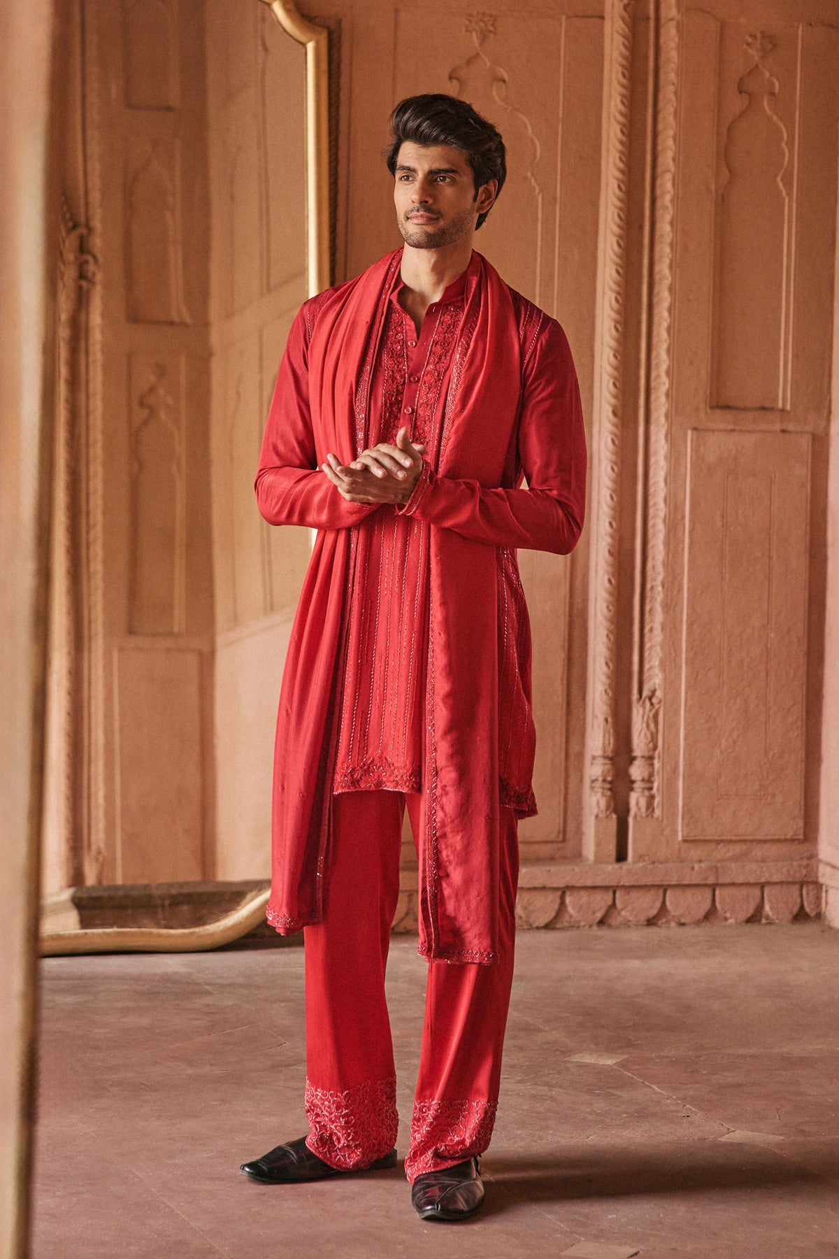 Red Resham Kurta Set
