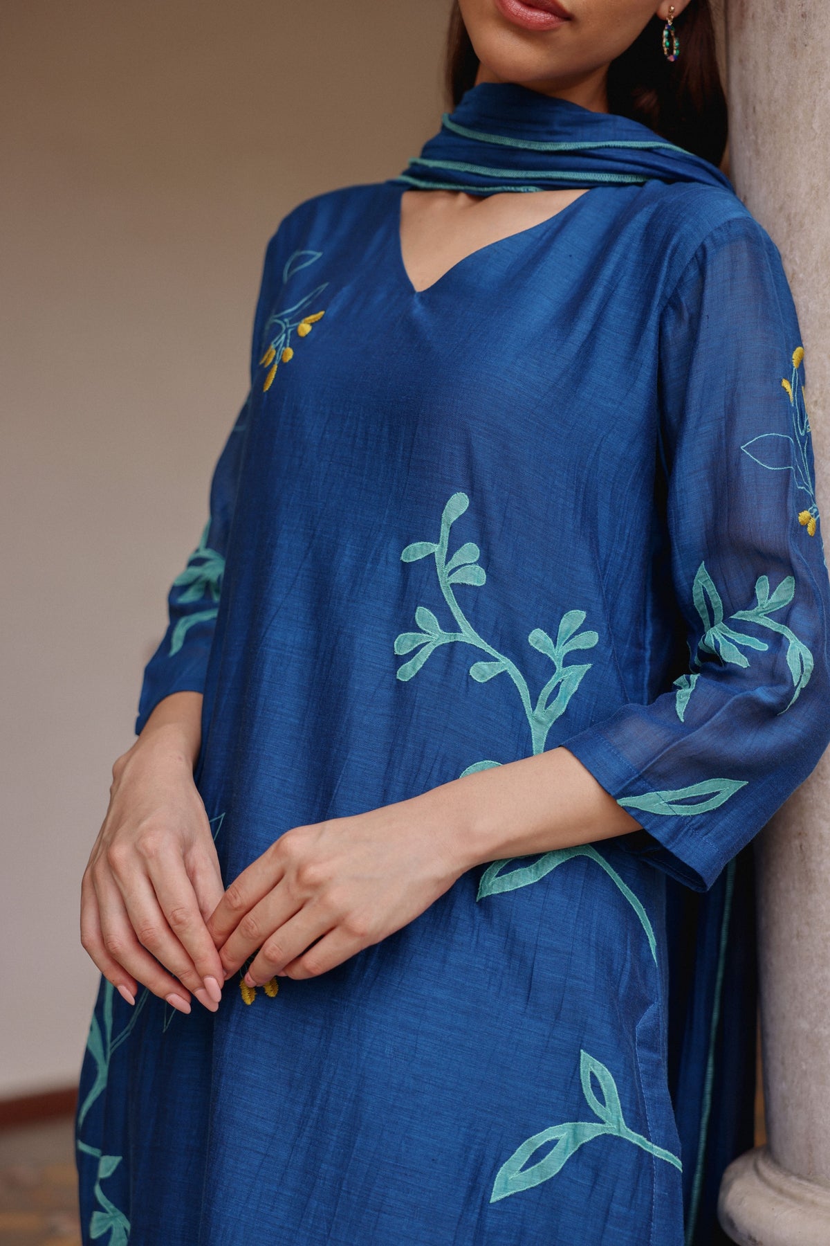 Indigo Bloom Applique Kurta Set