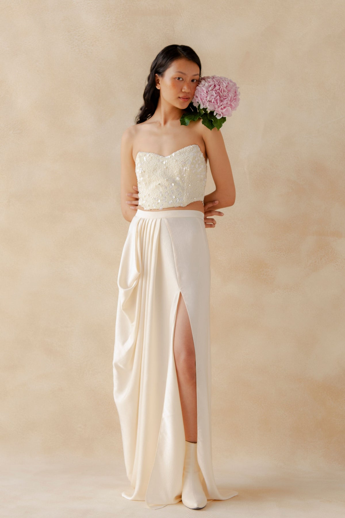Pearl Top With Wisteria Drape Skirt