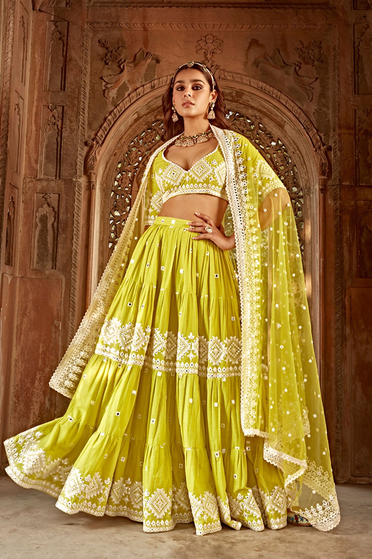Neon Green Diamond Lehenga Set