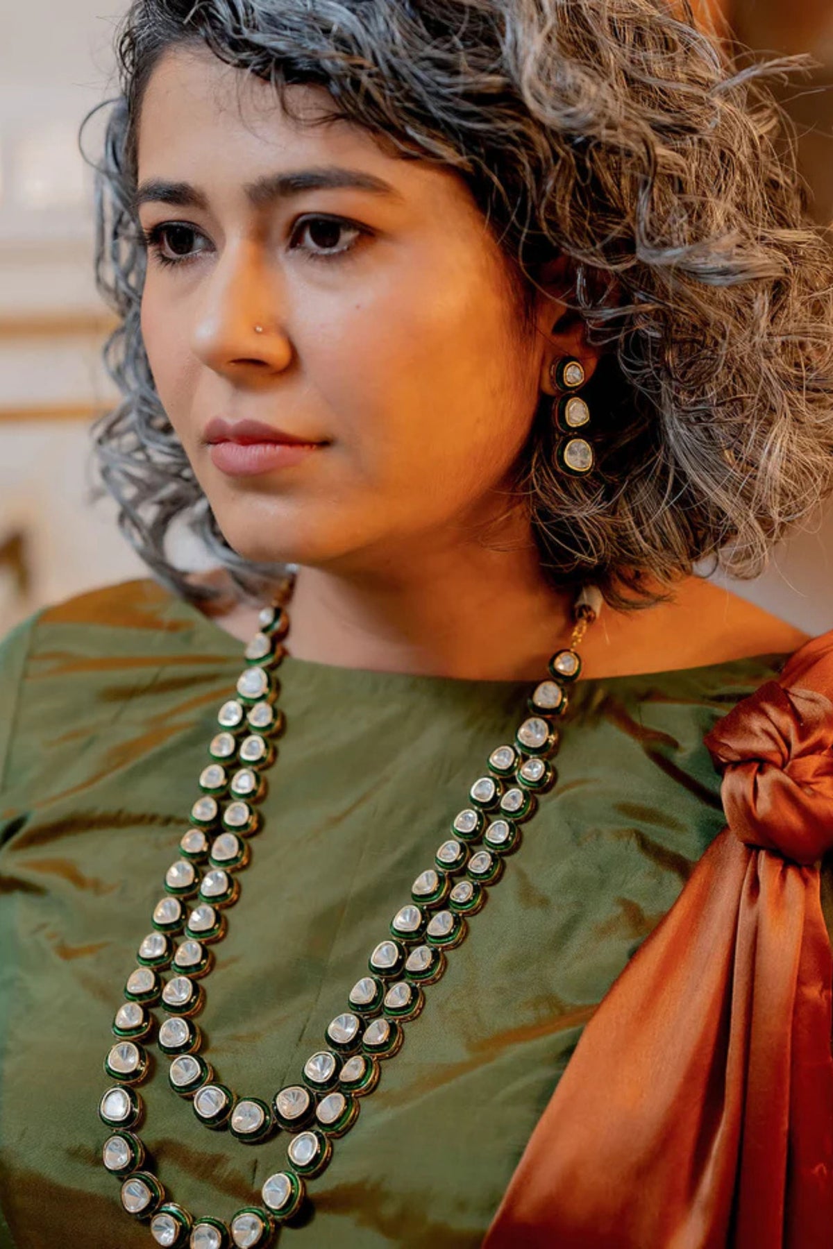 Green Color Contemporary Necklace Set