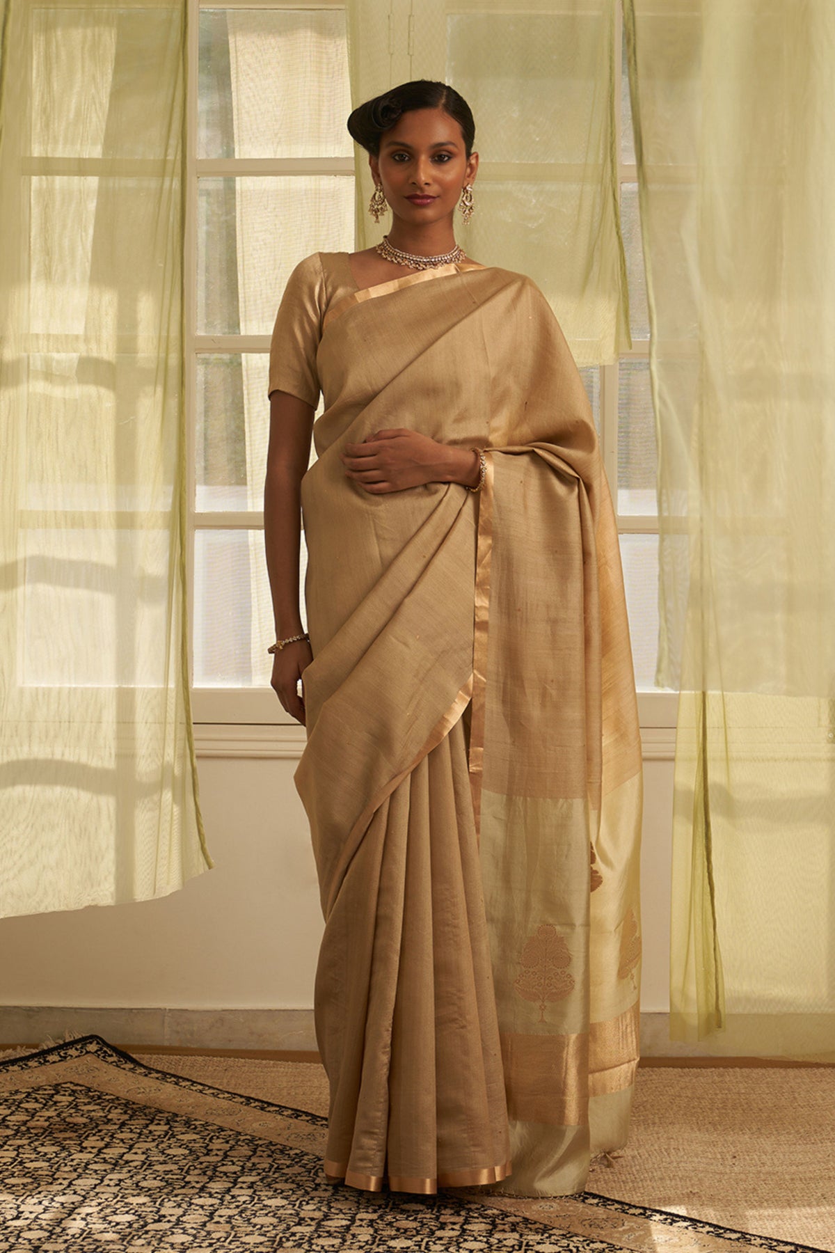 Beige Handloom Tussar Saree