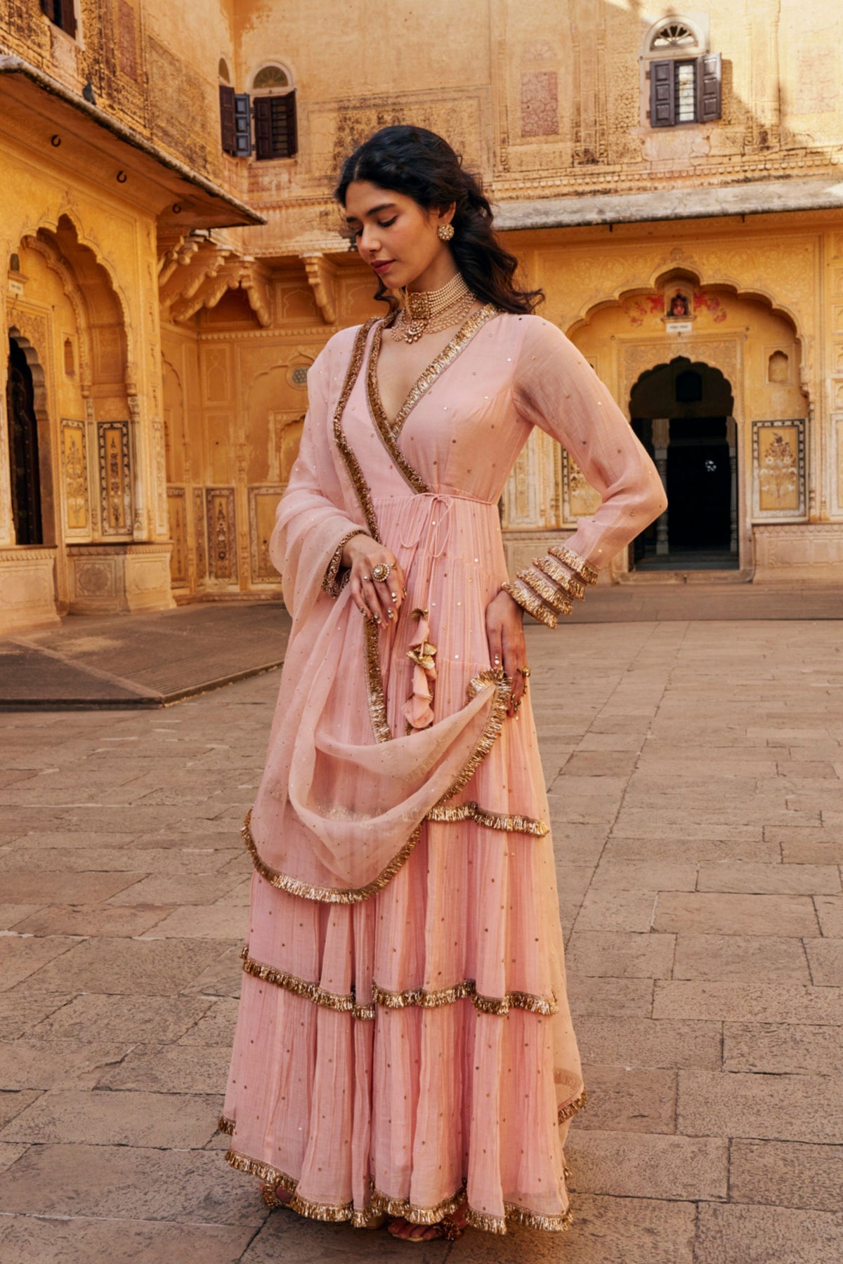 Vintage Blush Tiered Angrakha Set