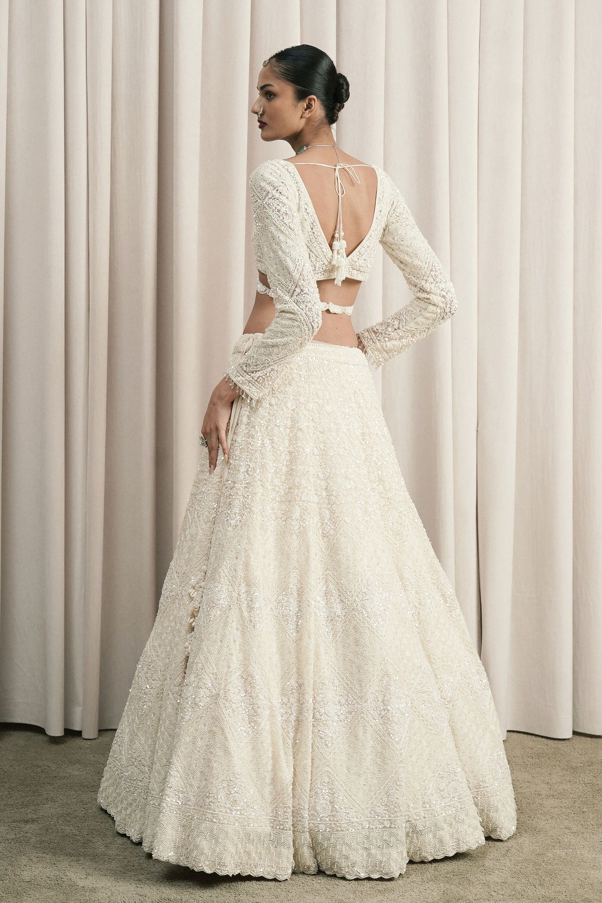 Ivory Sequin Appliqué Lehenga Set
