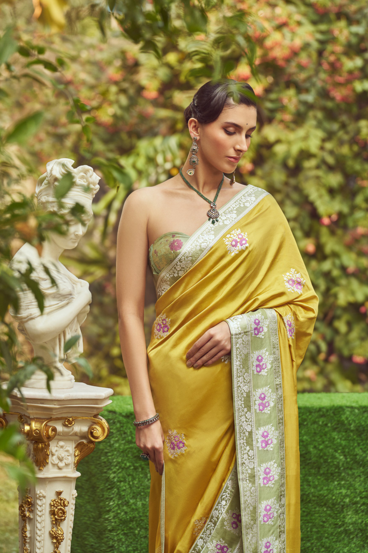 Yellow Meenakari Zari Handloom Sari