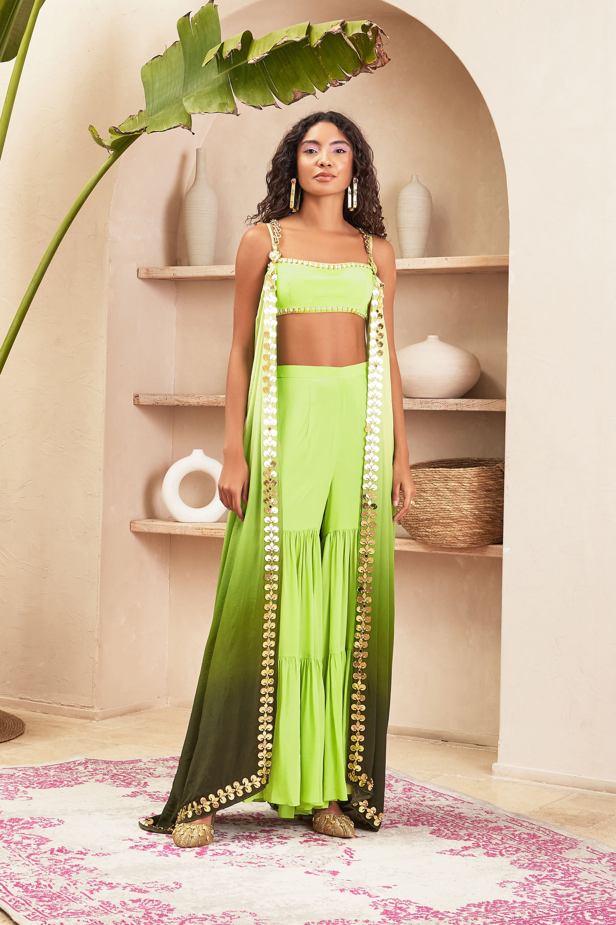 Green Ombre Jacket With Bustier and Pants