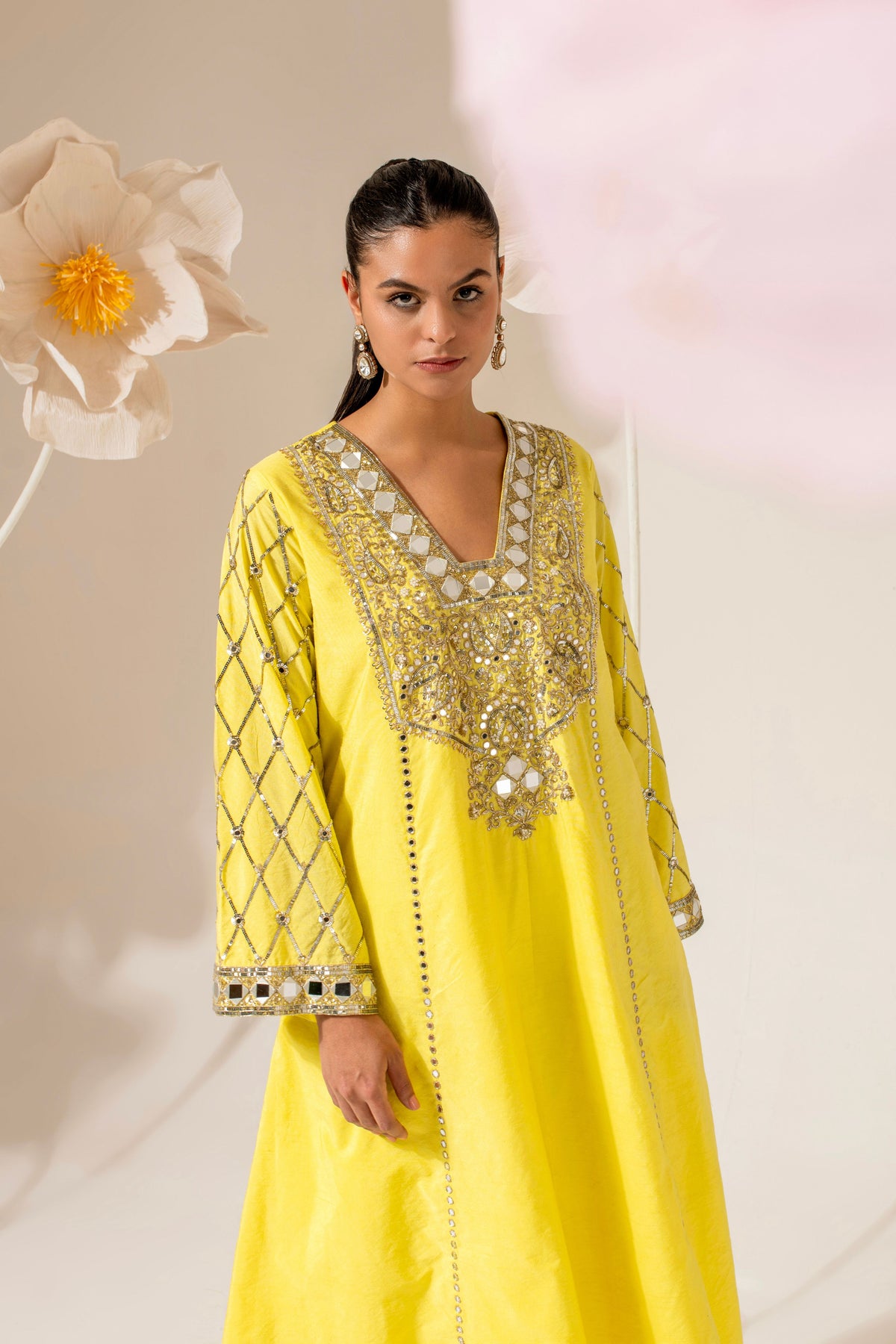Yellow Sequin-Embroidered Kurta Set