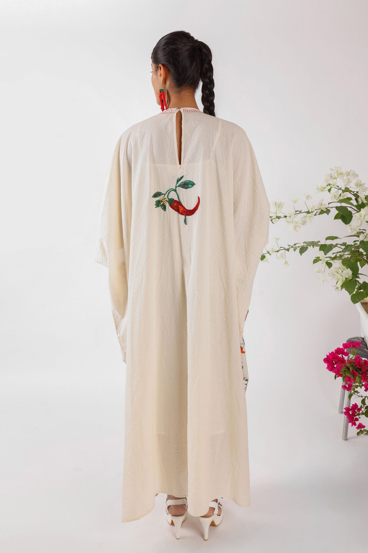 Seersucker Embroidered Kaftan