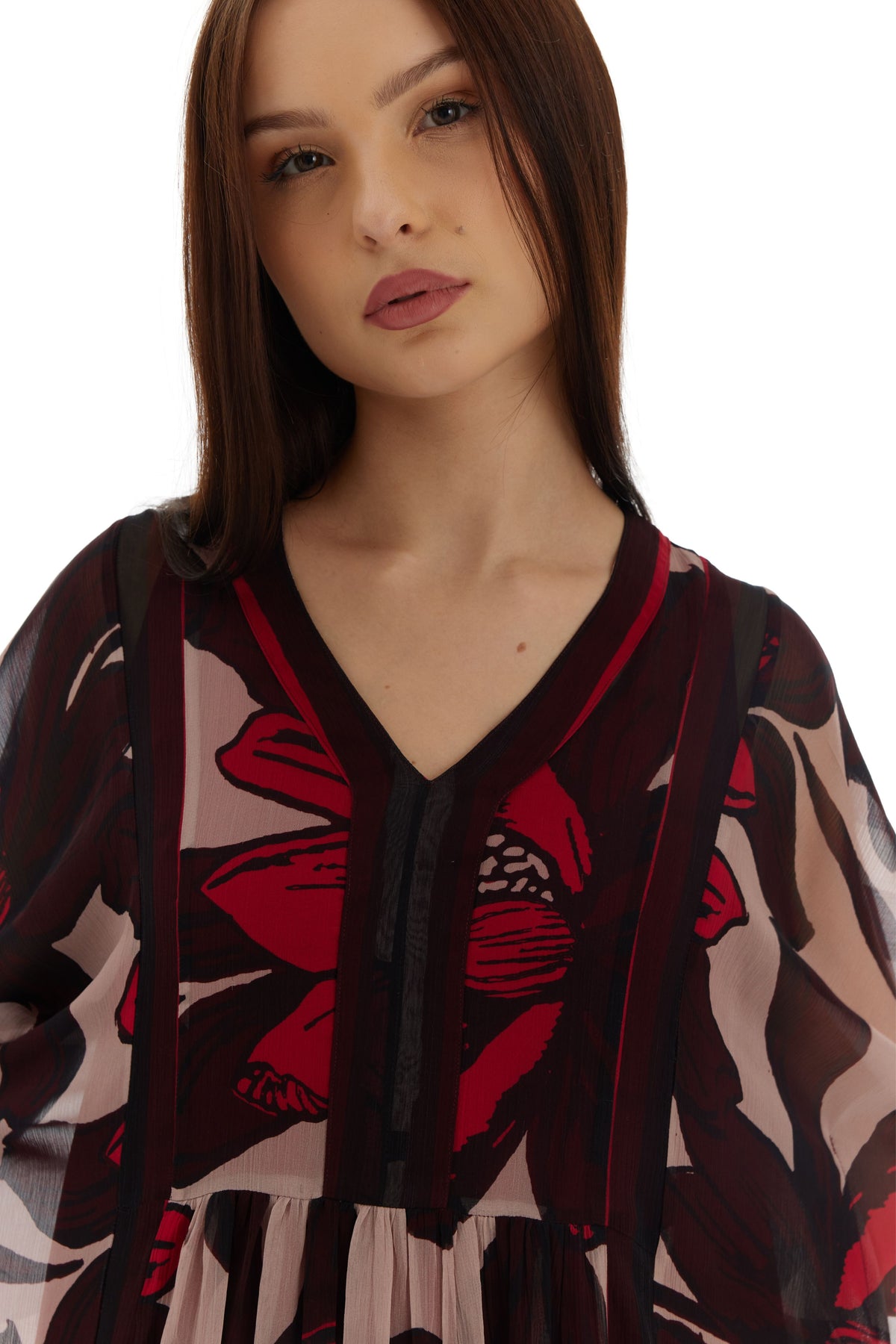 Beige and Brown Floral Kaftan
