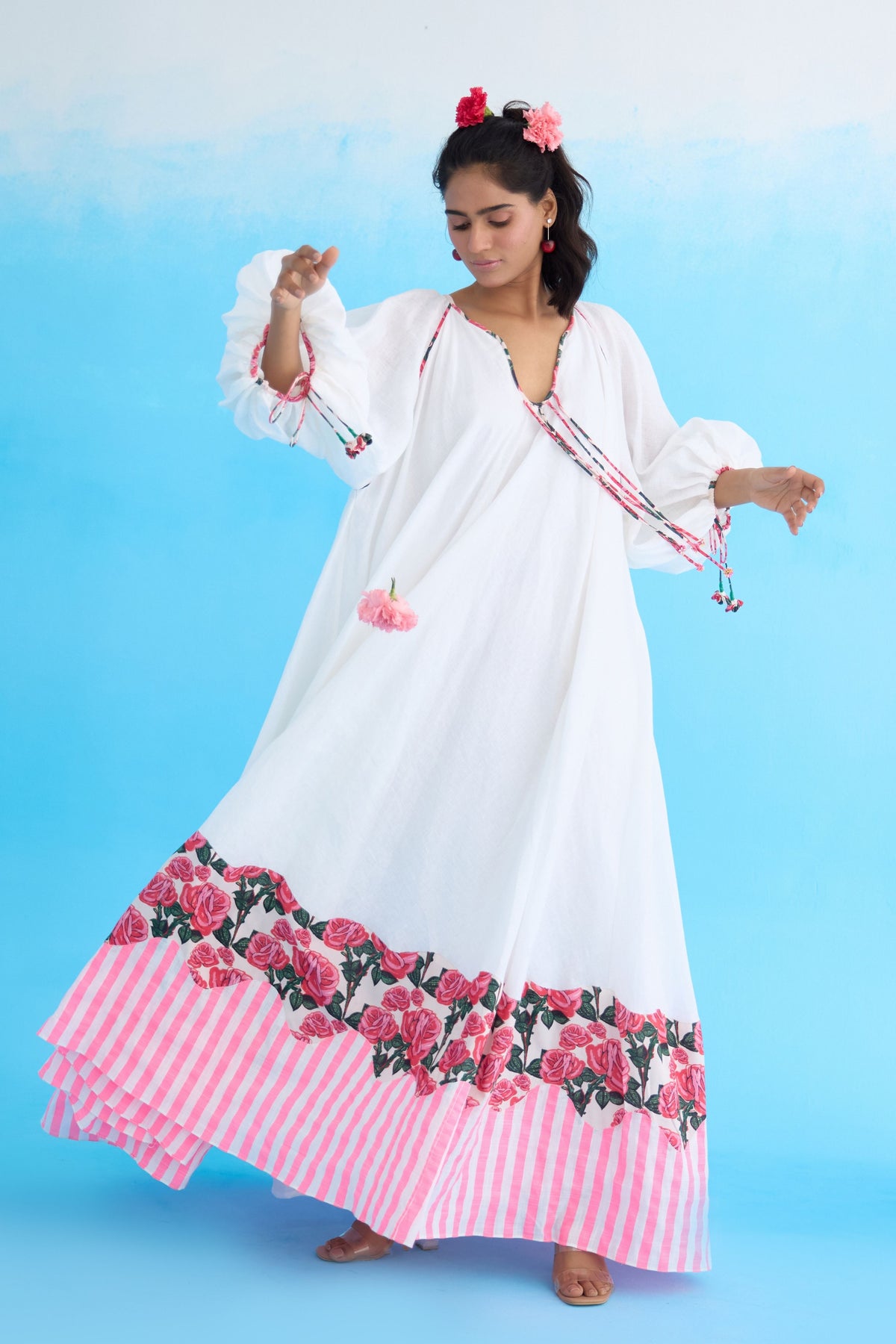 Whitebubble Sleeves Maxi Dress