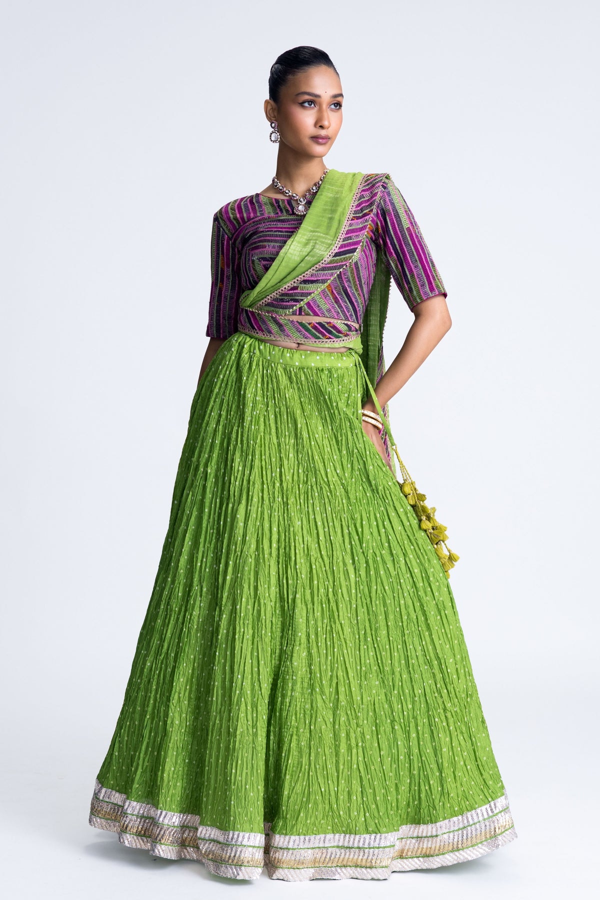 Green Bandhani Crush Lehenga