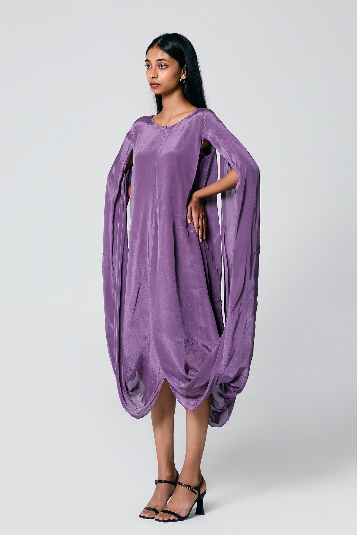 Lilac Cape-Style Sleeve Cowl Dress