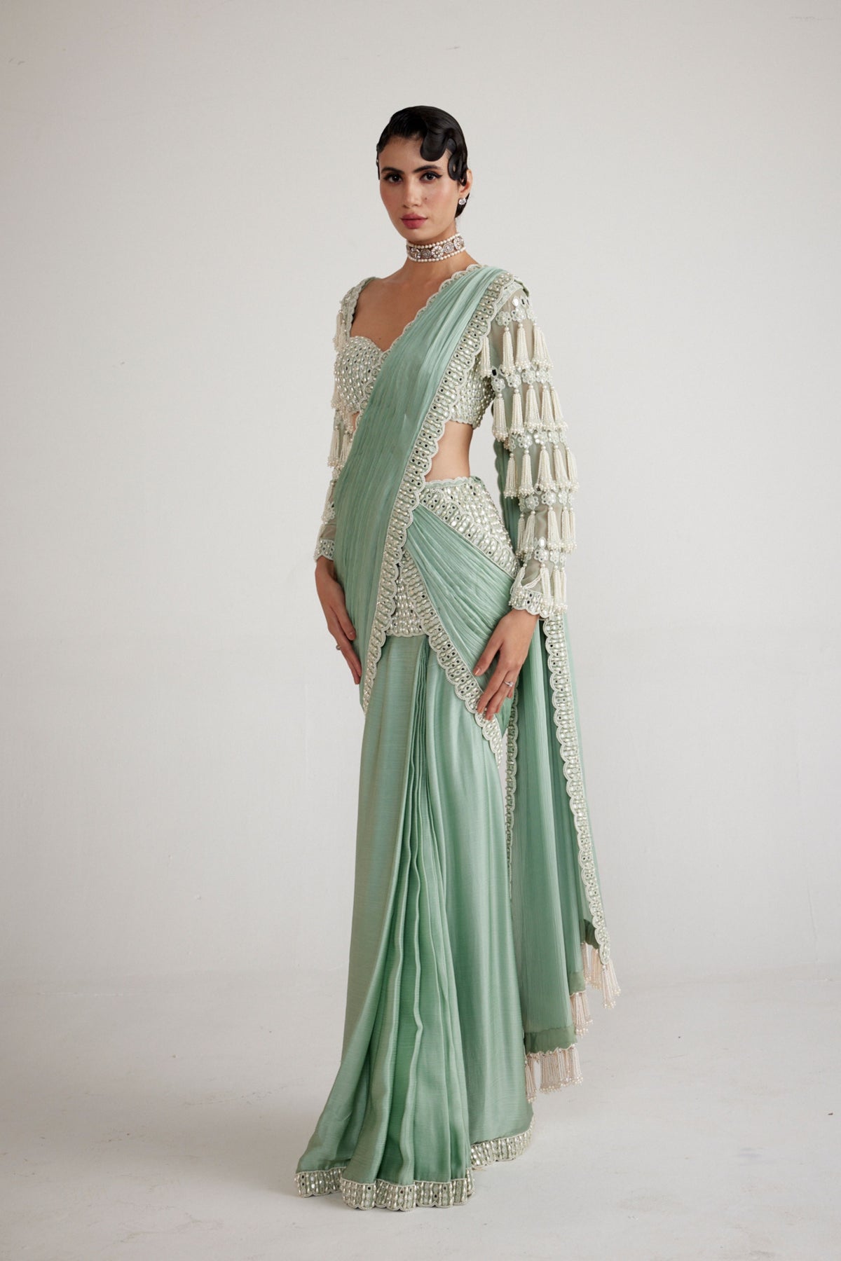 Powder Mint  Saree Set
