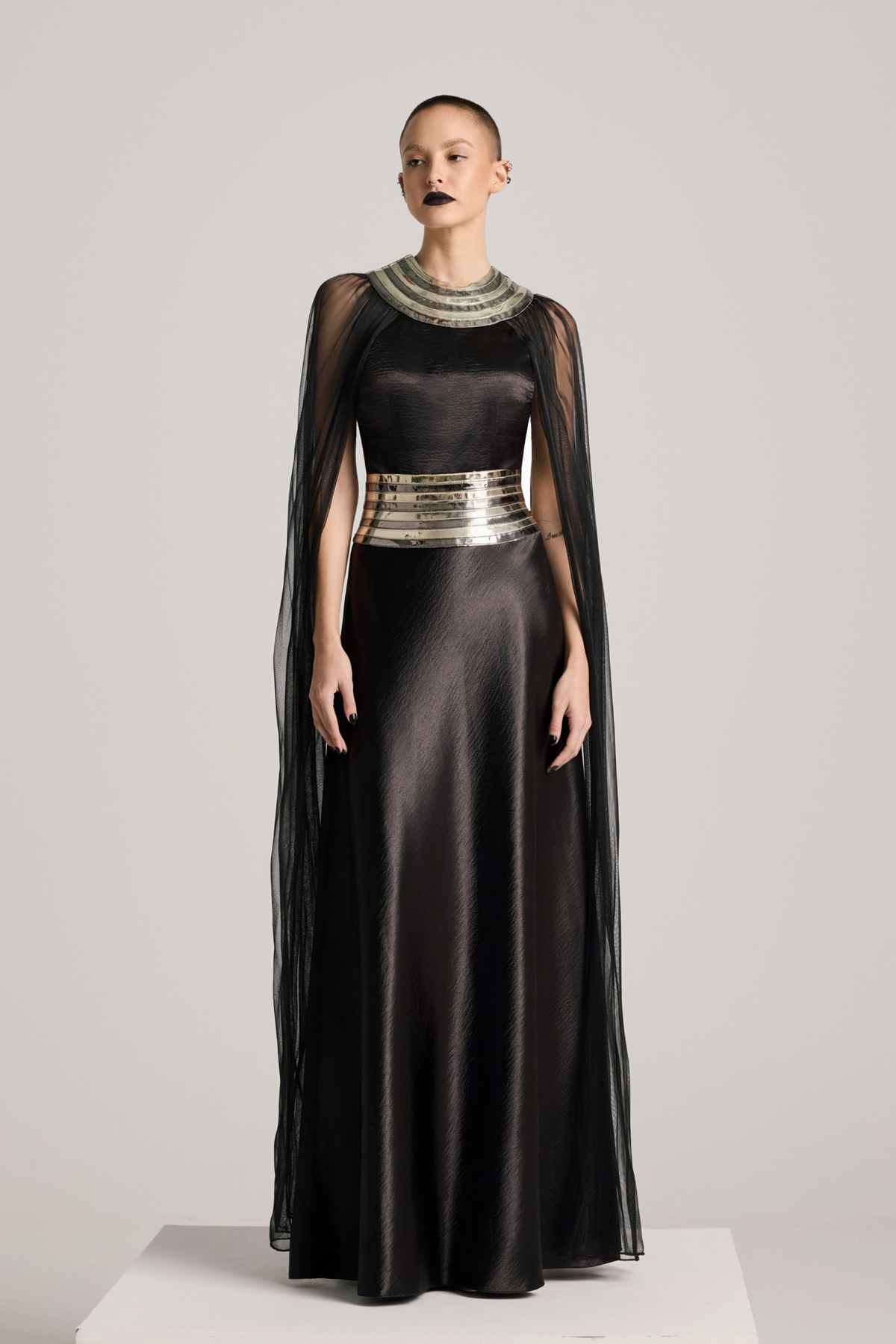 Fall Panelled Textured Satin Dress