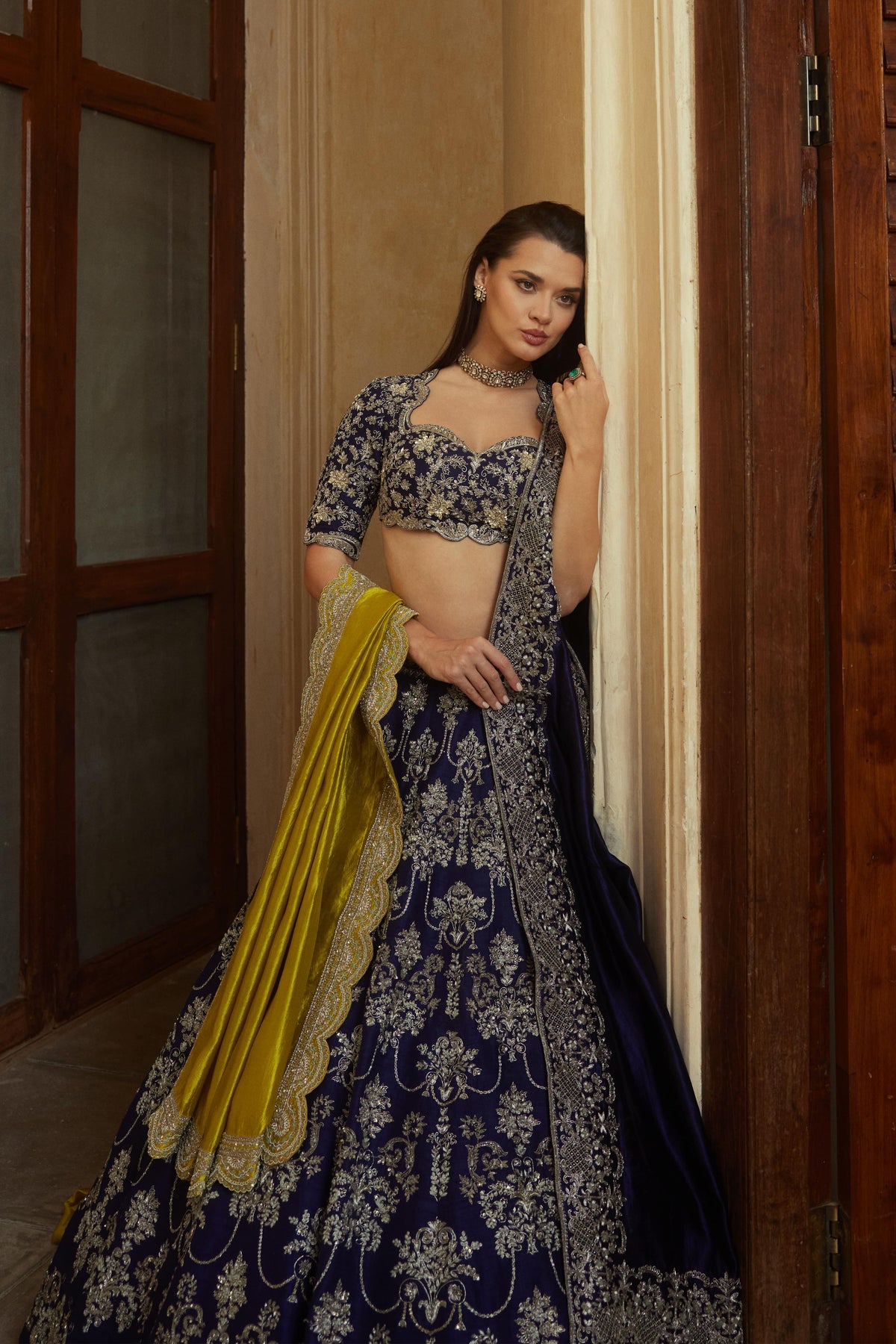 Embroidered Lehenga Set With Mustard Dupatta