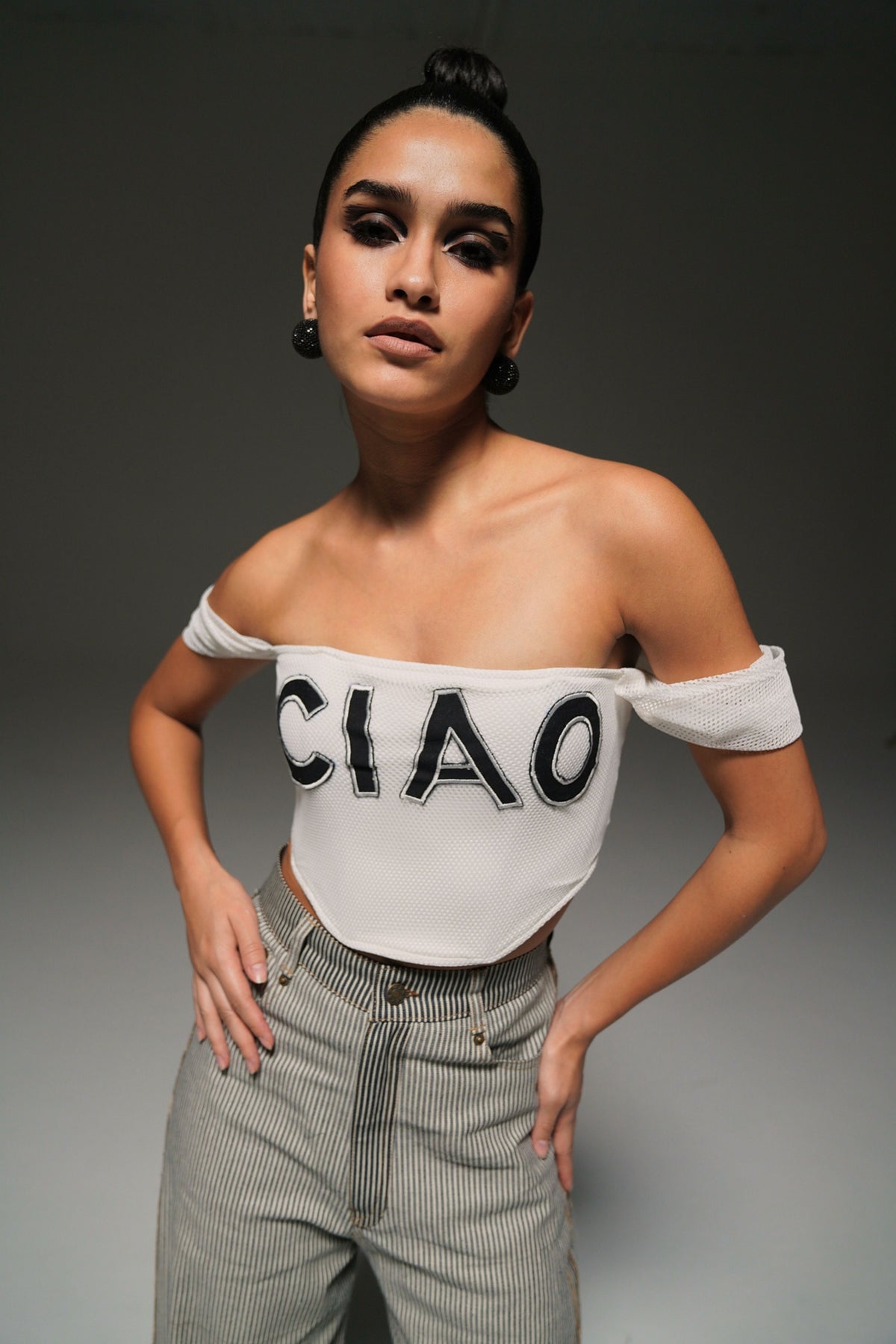 Off-shoulder Netted Corset