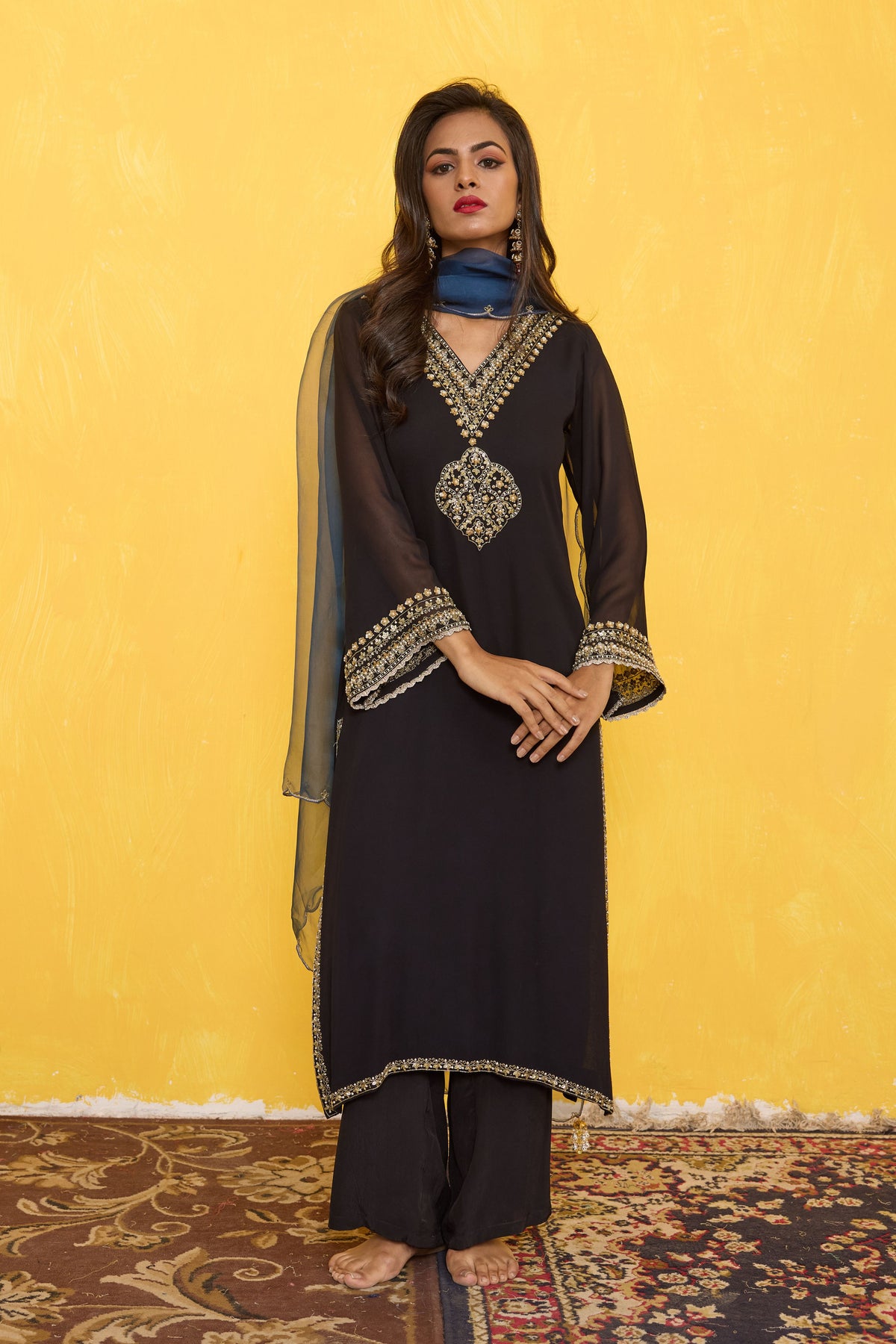 Black Straight Kurta Set