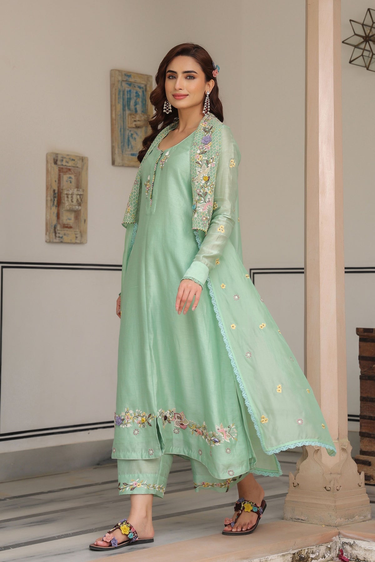 Gulzar Green Jacket Set