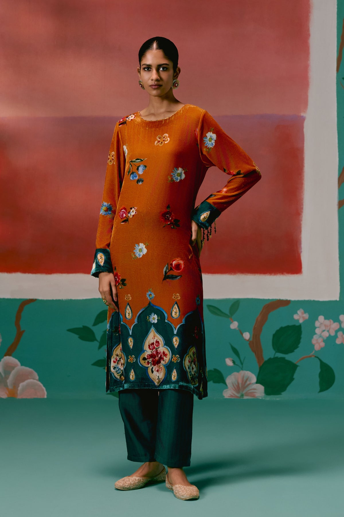 Mustard Teal Kurta Set