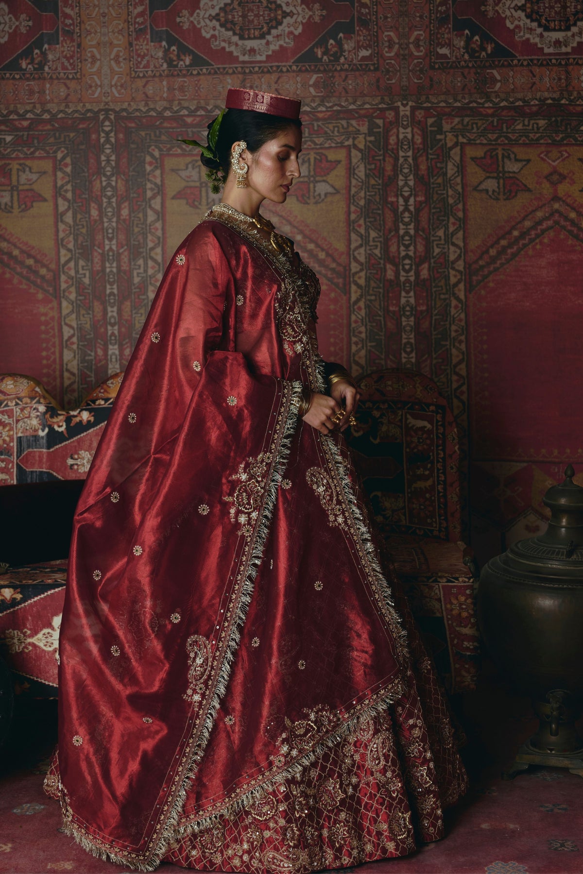 Maroon 3d Flower Lehenga Set