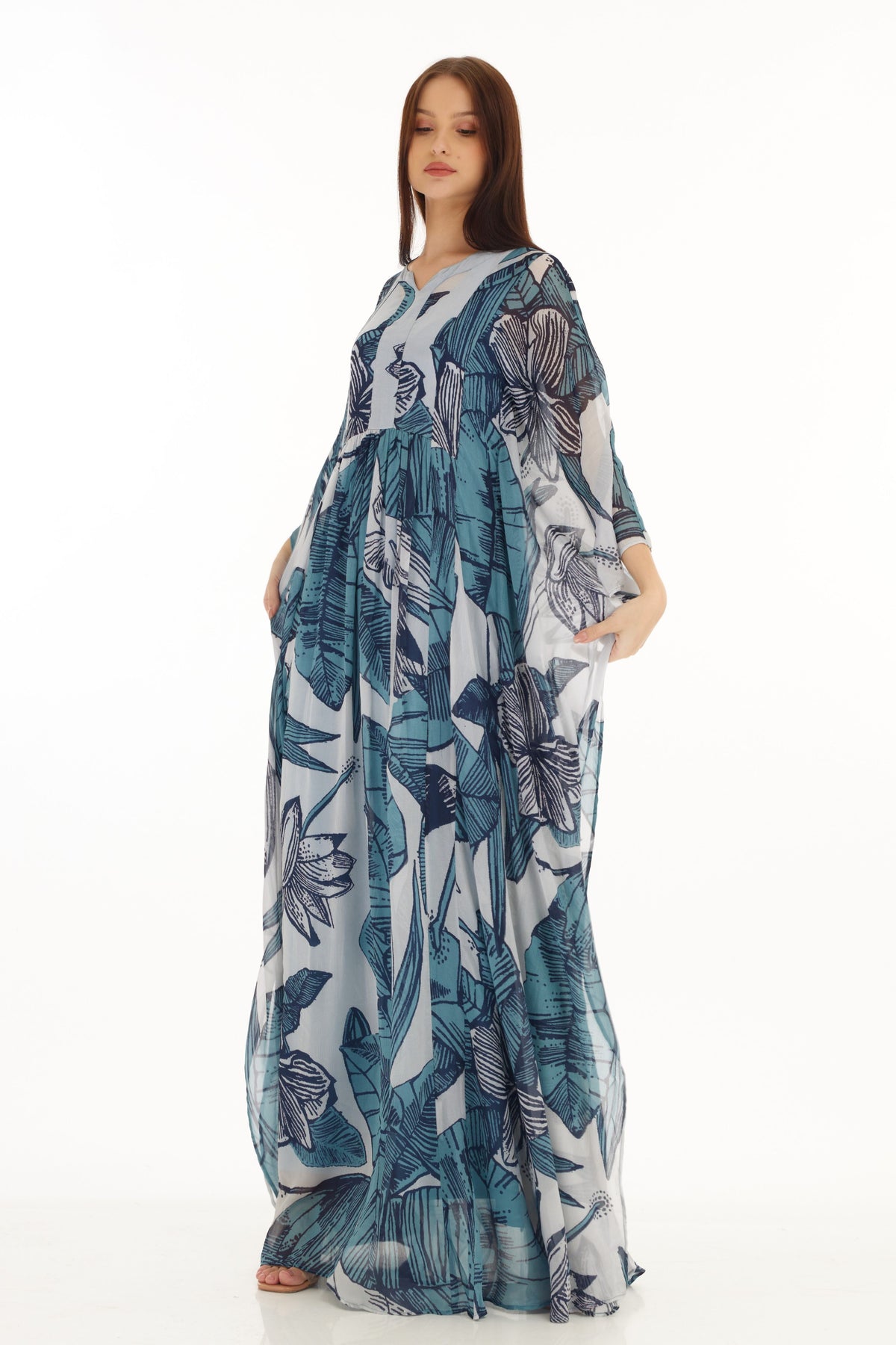 Blue and White Kaftan Dress