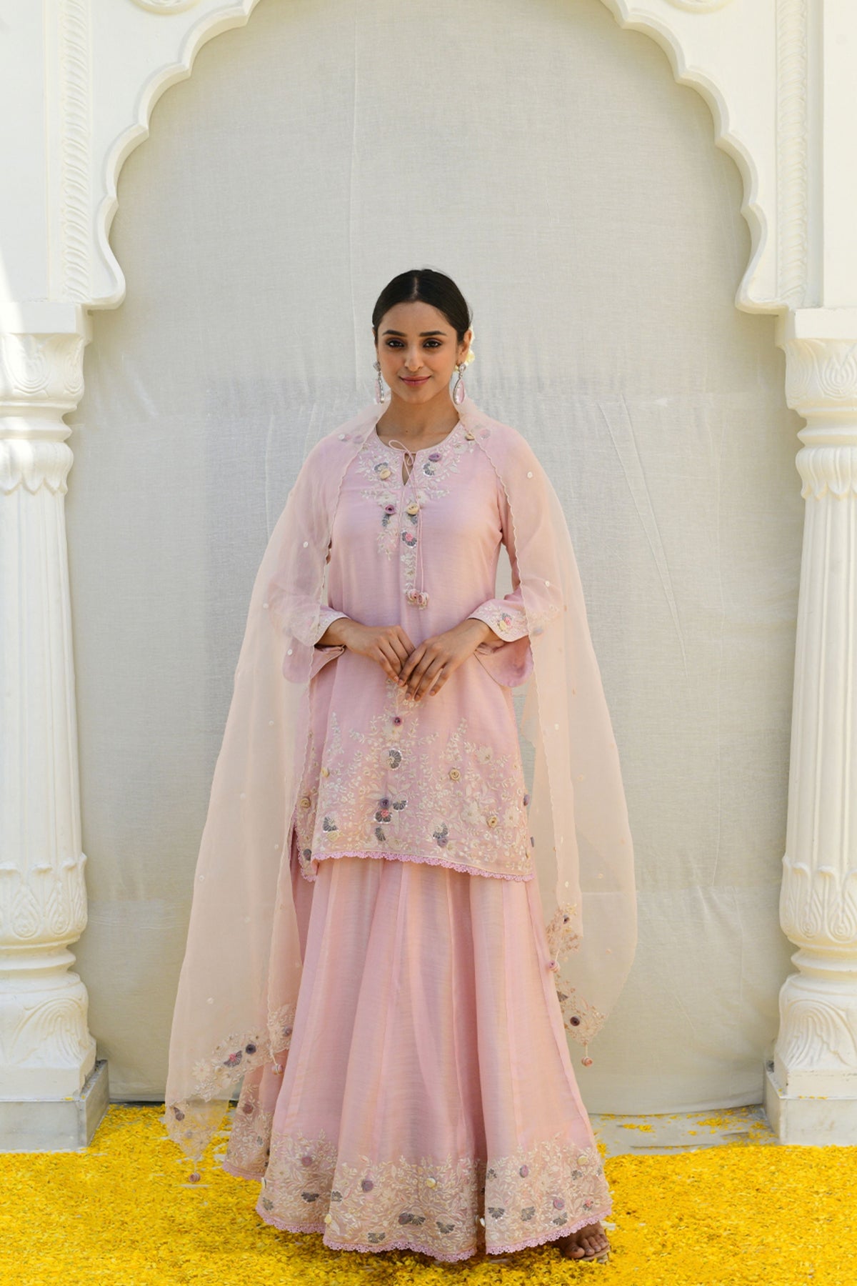 Pink Heavy Ivory Sharara Set