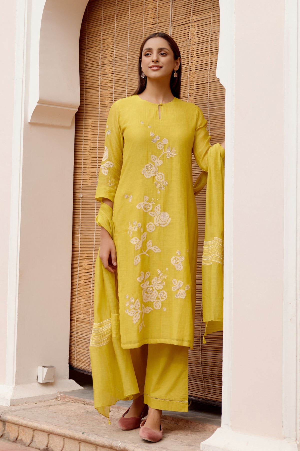 Citrine Floral Applique Kurta Set