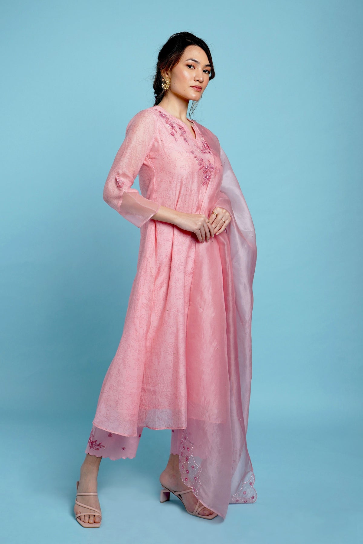 Pink Mul Chanderi Kurta Set