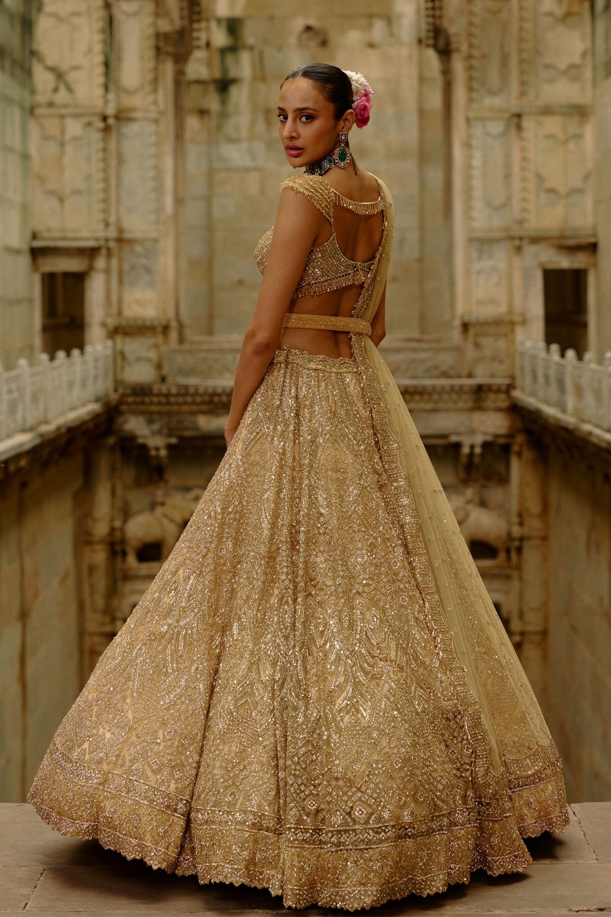 Gold Net Lehenga Set