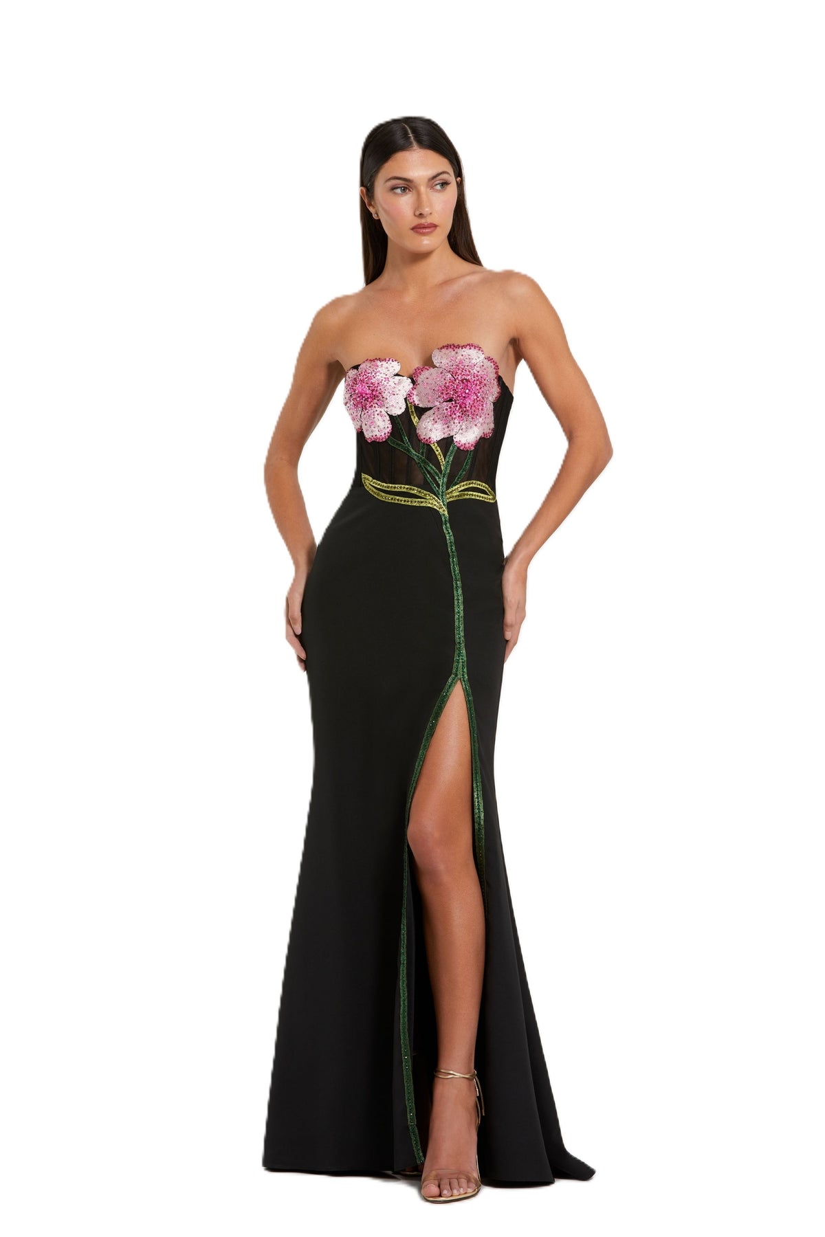 Black Strapless Embroidered Gown