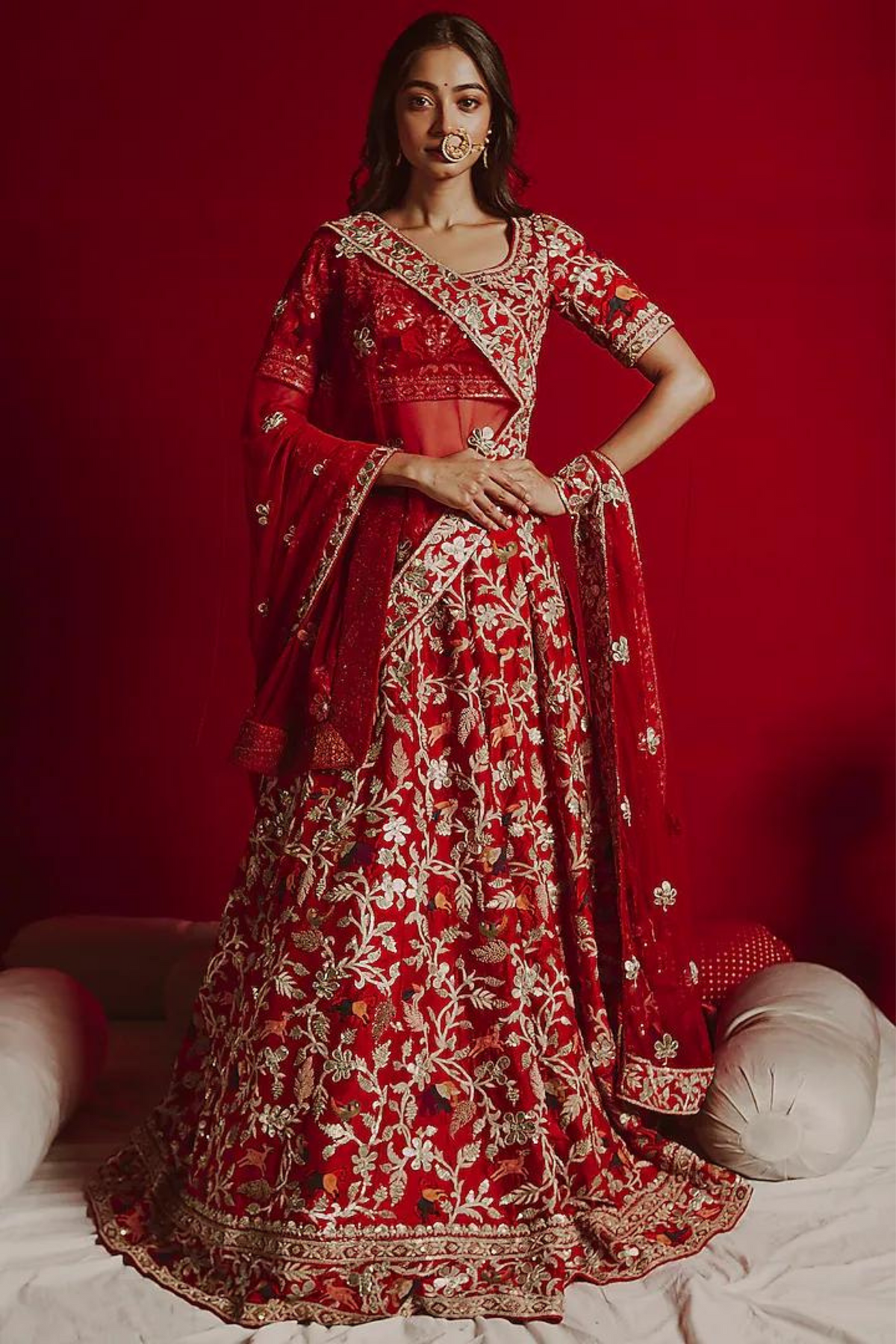 Red Shikargah Lehenga Set