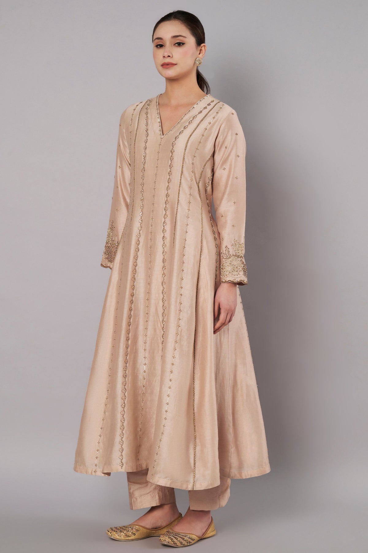 Spring Halo Champagne Anarkali Set
