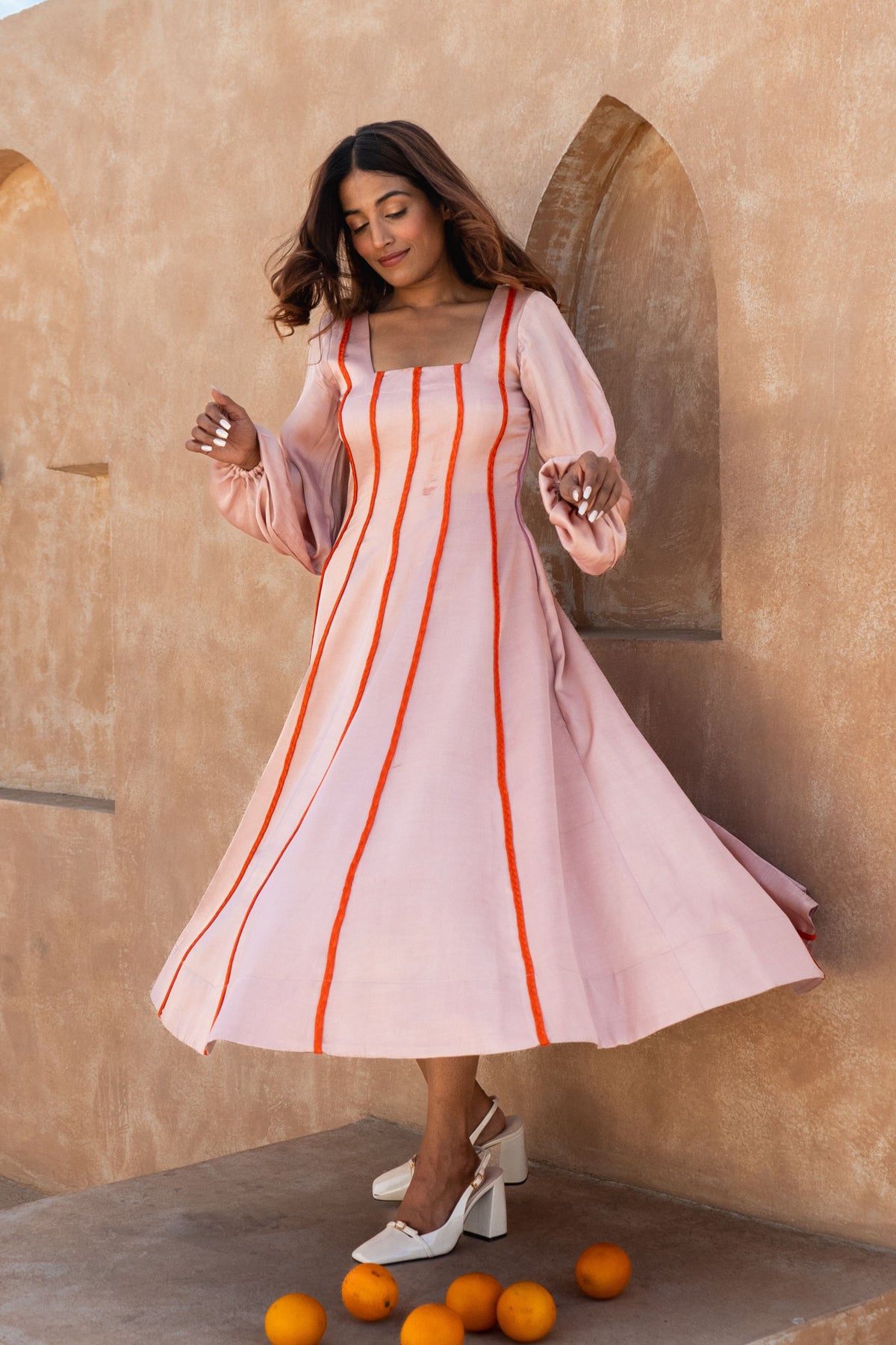 Pink Maxi Dress- Orange Braids