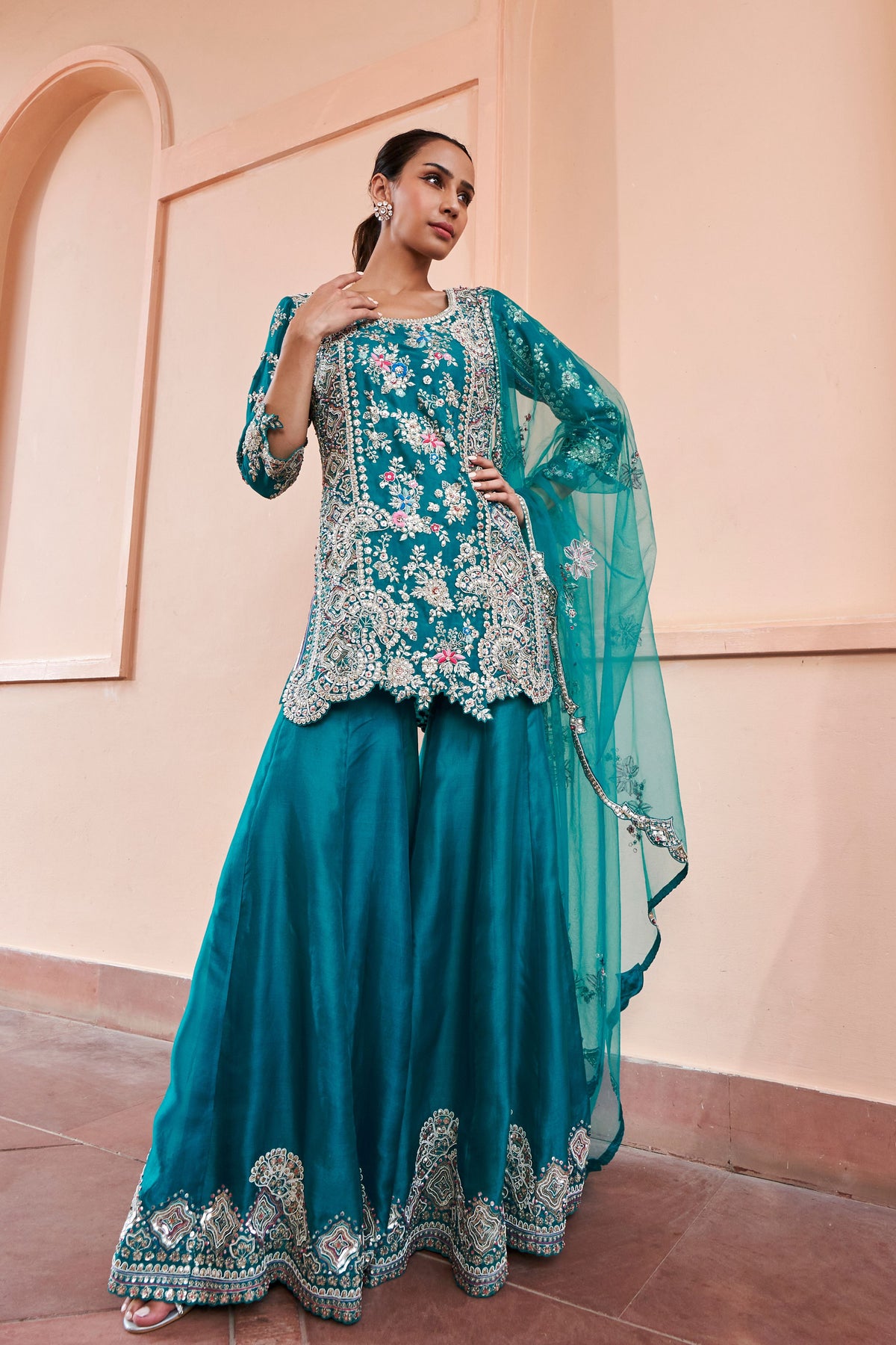 Pine Green Embroided Sharara