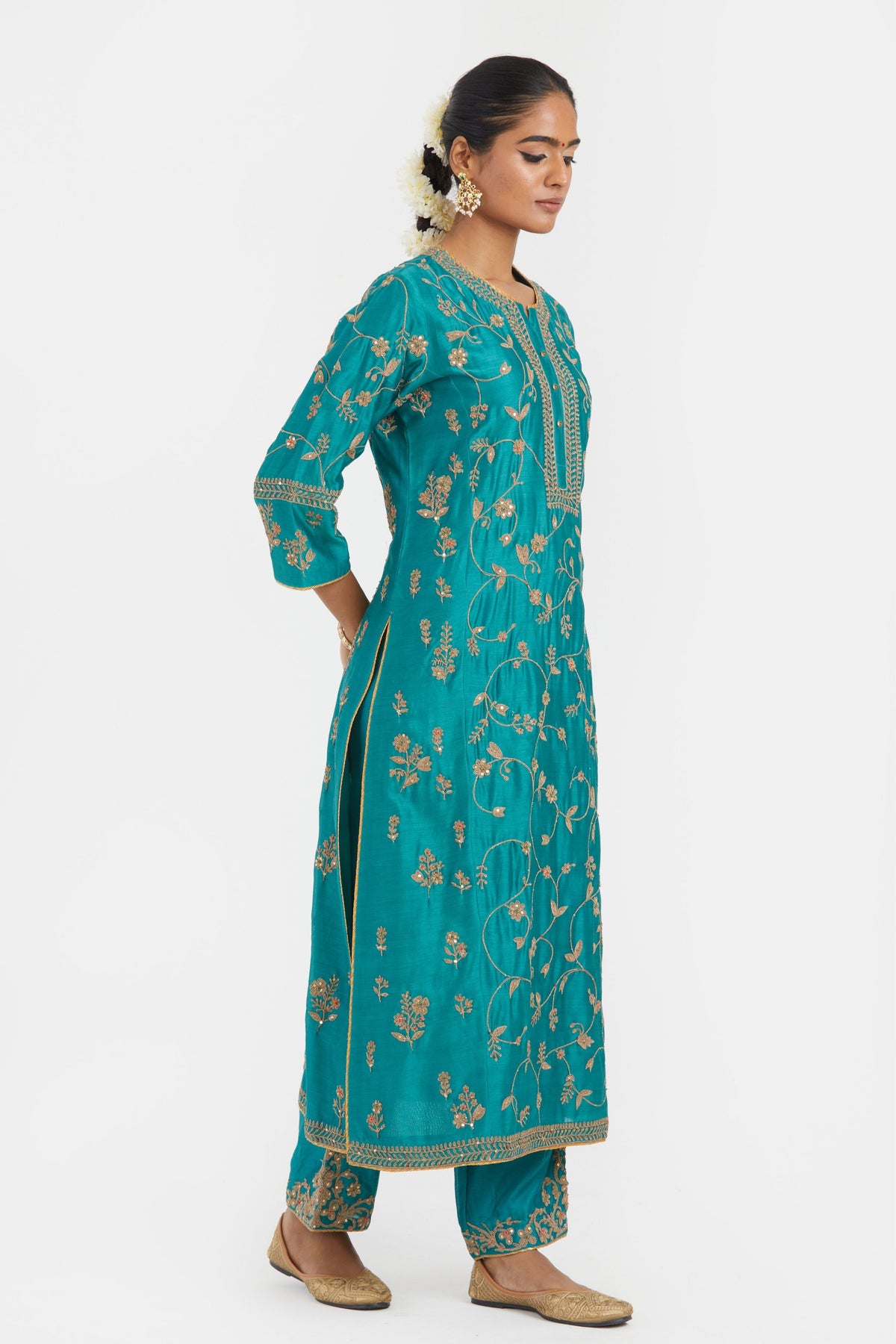 Teal Chanderi Kurta Set