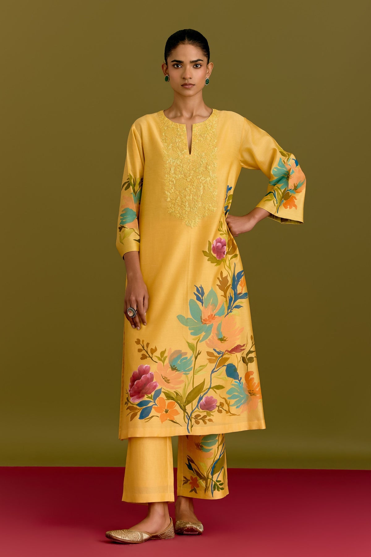 Yellow Hand Painted Kurta Set