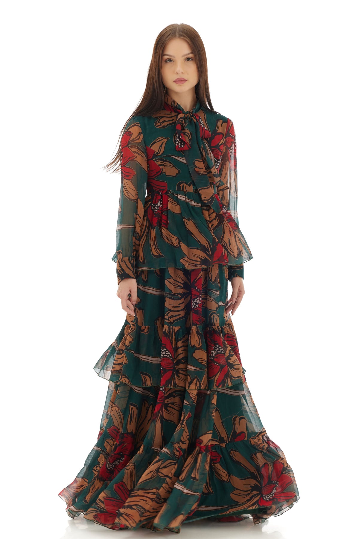 Green and Orange Long Dress