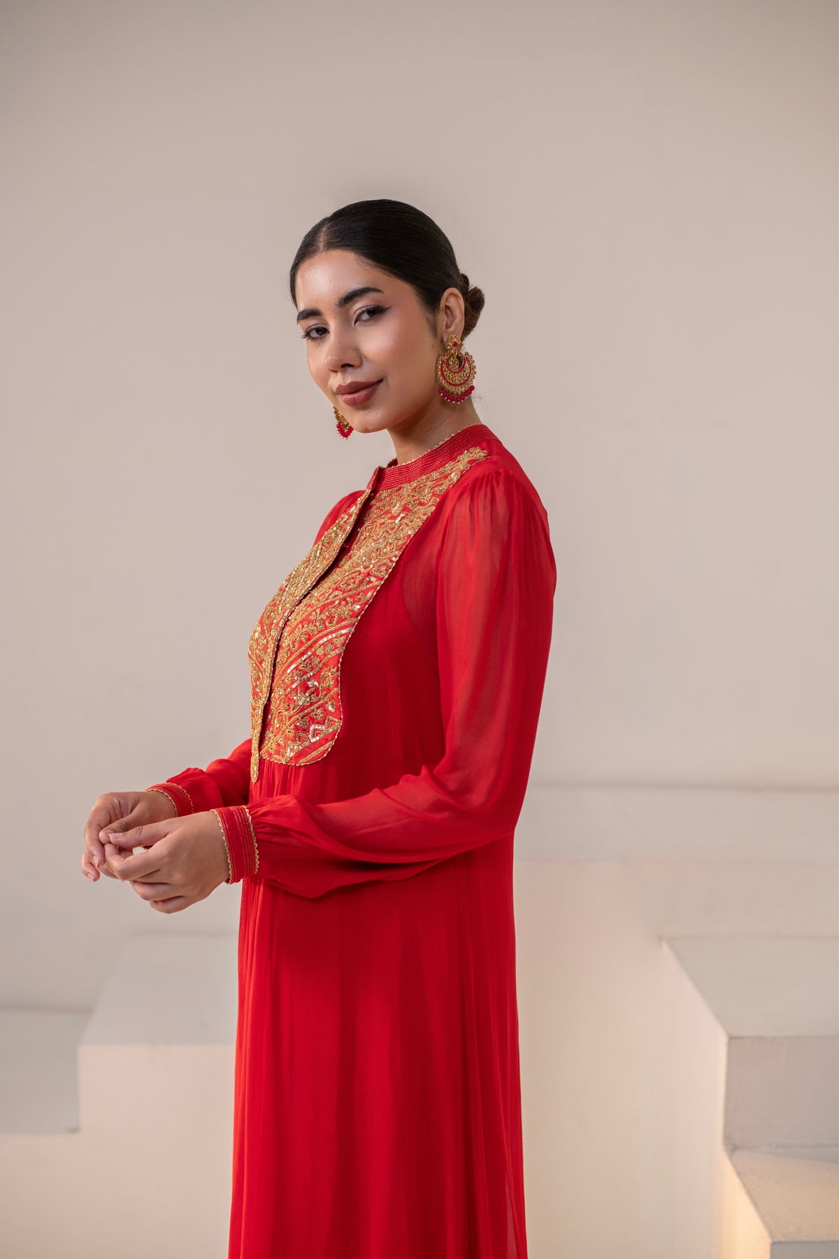 Crimson Red  Embellished  Dress